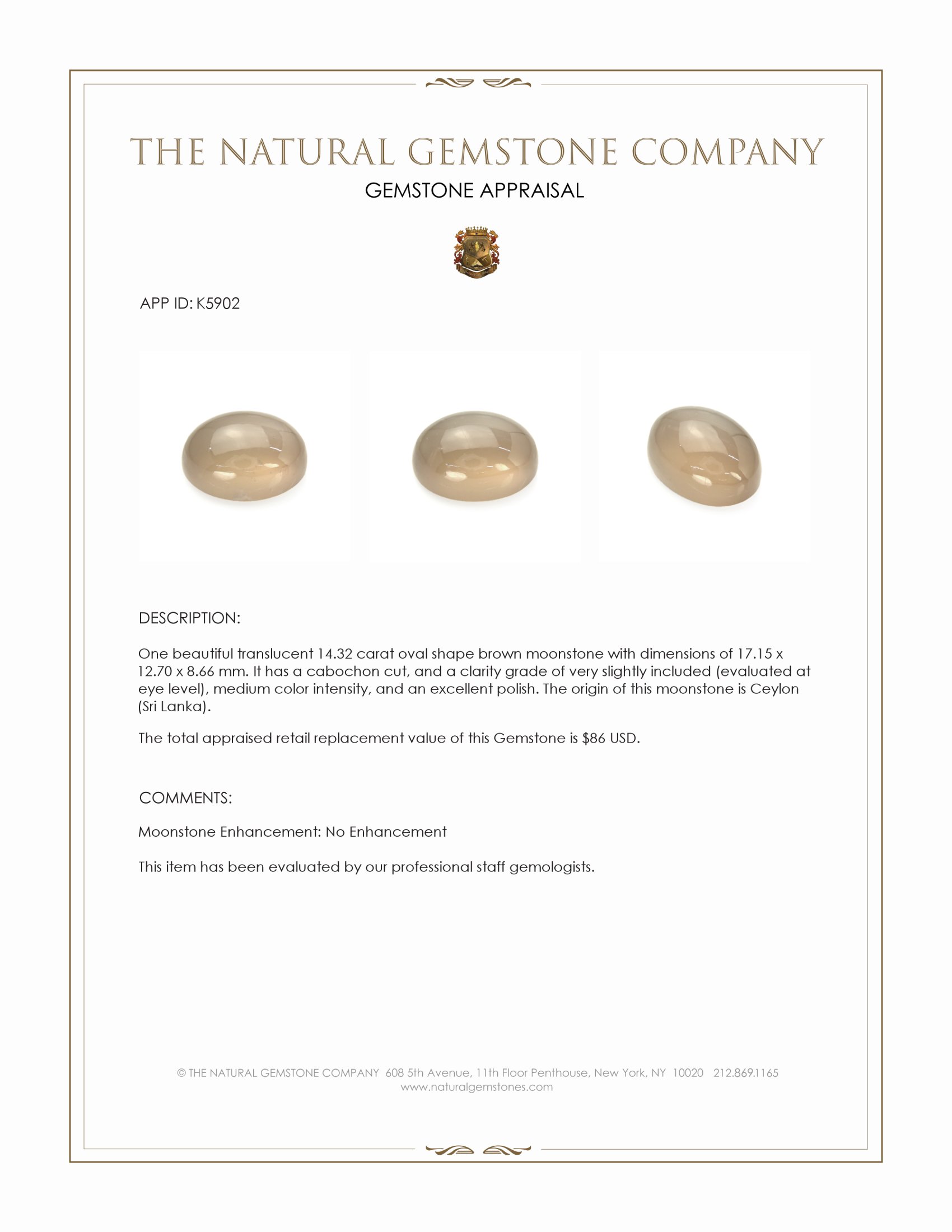 14.32 Ct. Cabochon Moonstone from Ceylon (Sri Lanka)