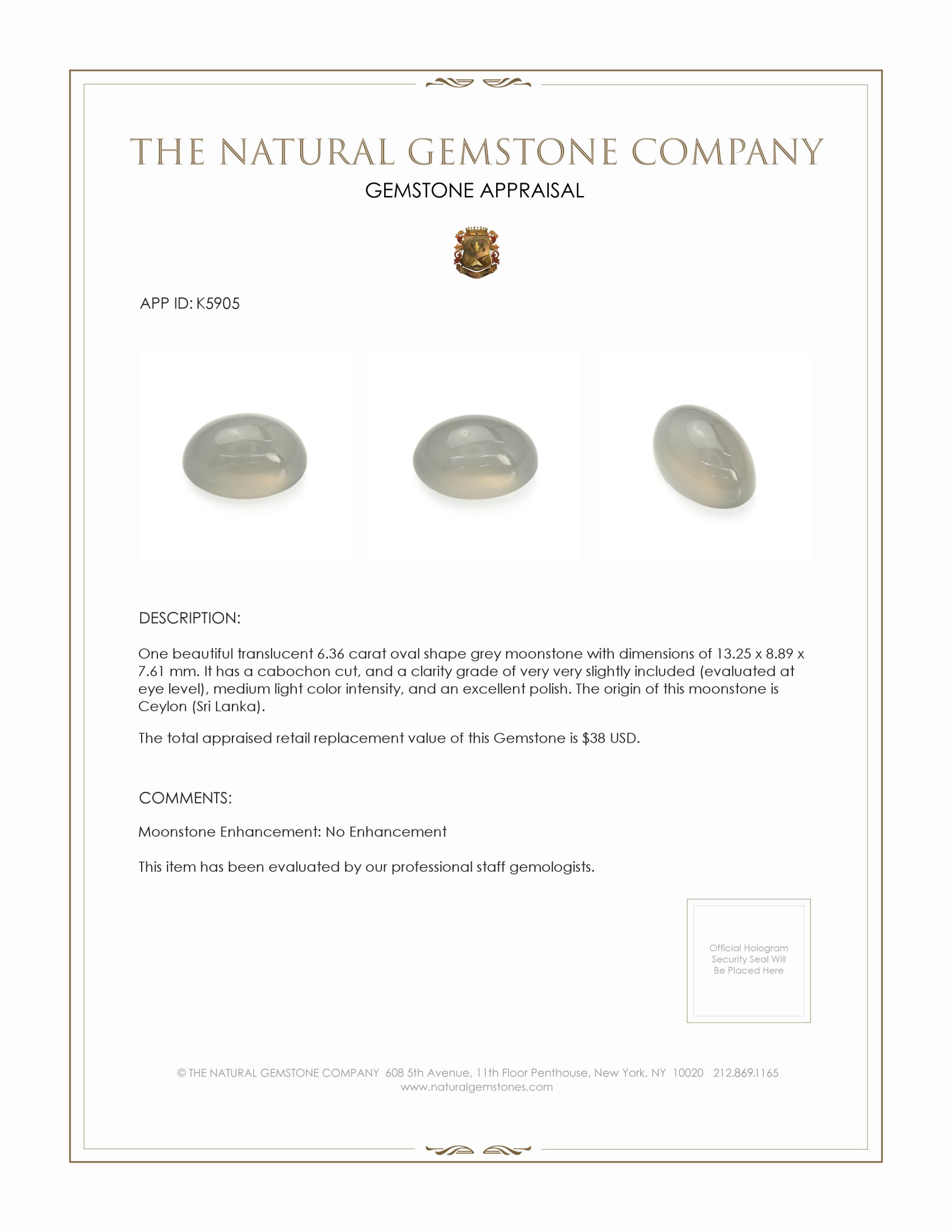 6.36 Ct. Cabochon Moonstone from Ceylon (Sri Lanka)