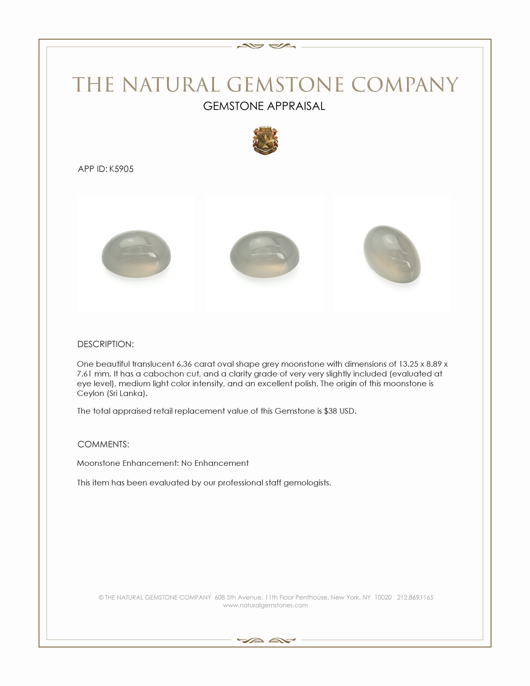 6.36 Ct. Cabochon Moonstone from Ceylon (Sri Lanka)