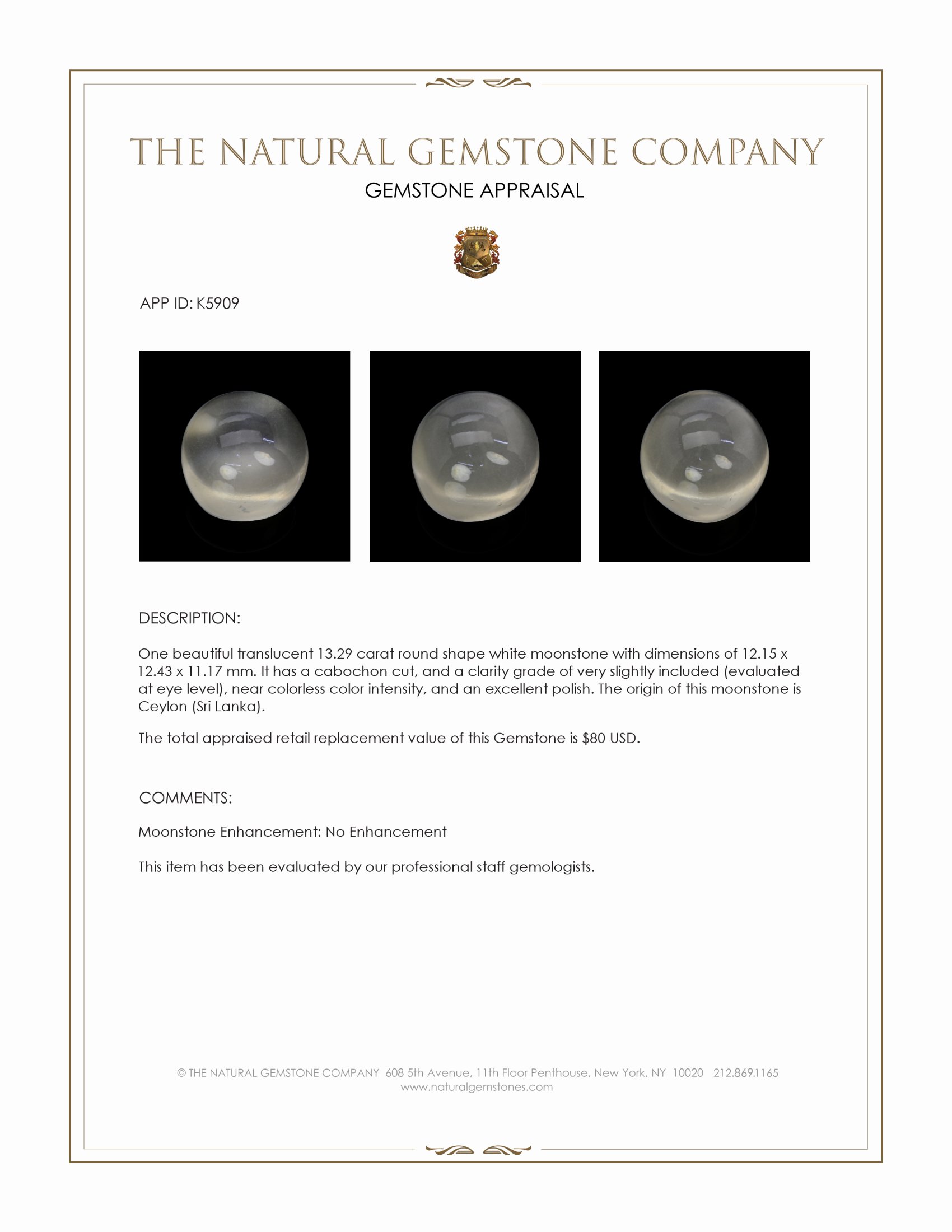 13.29 Ct. Cabochon Moonstone from Ceylon (Sri Lanka)