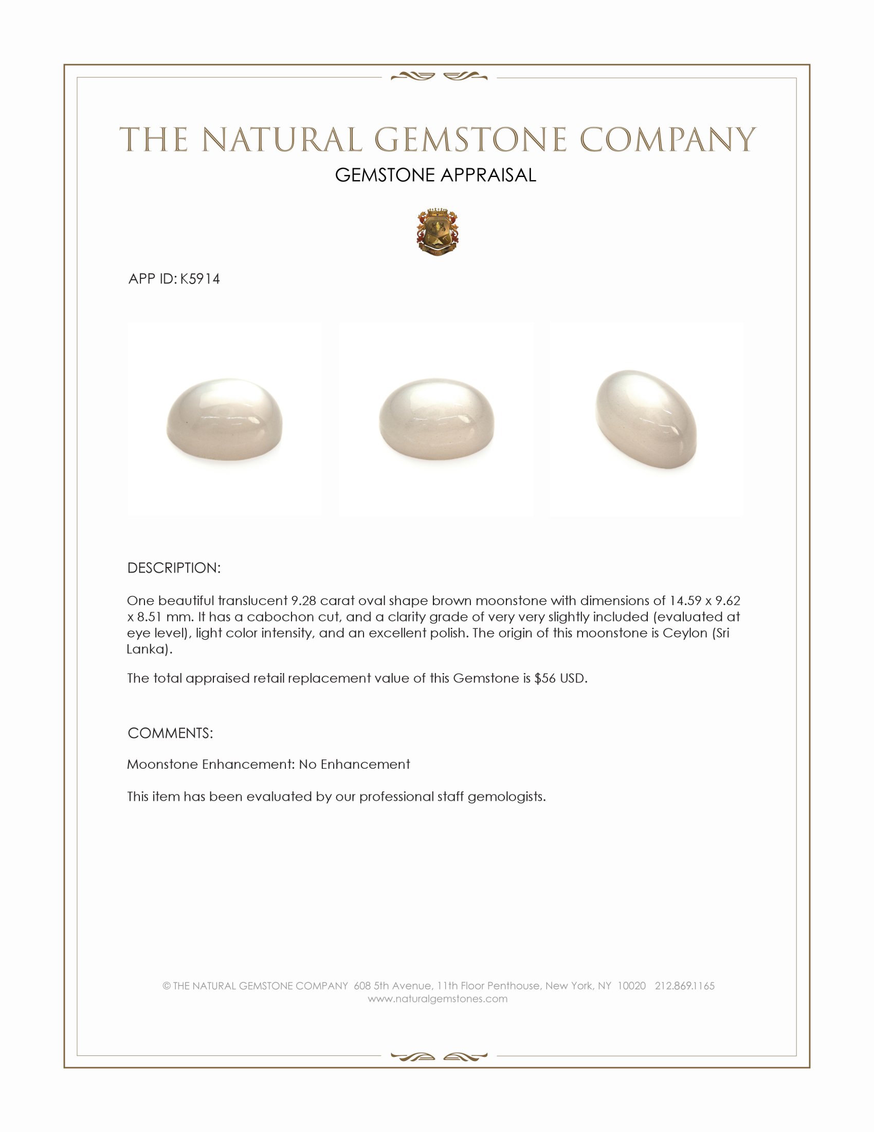 9.28 Ct. Cabochon Moonstone from Ceylon (Sri Lanka)