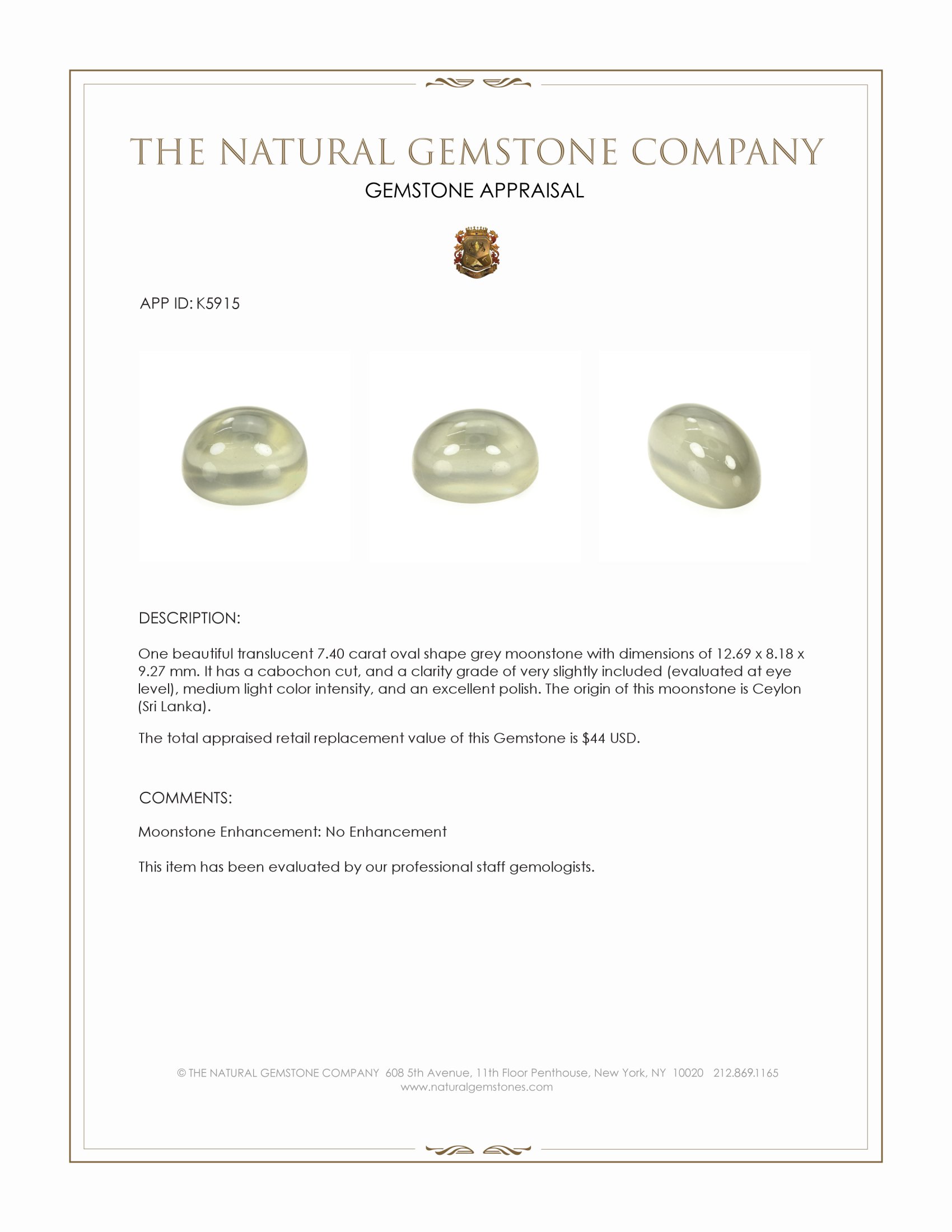 7.40 Ct. Cabochon Moonstone from Ceylon (Sri Lanka)