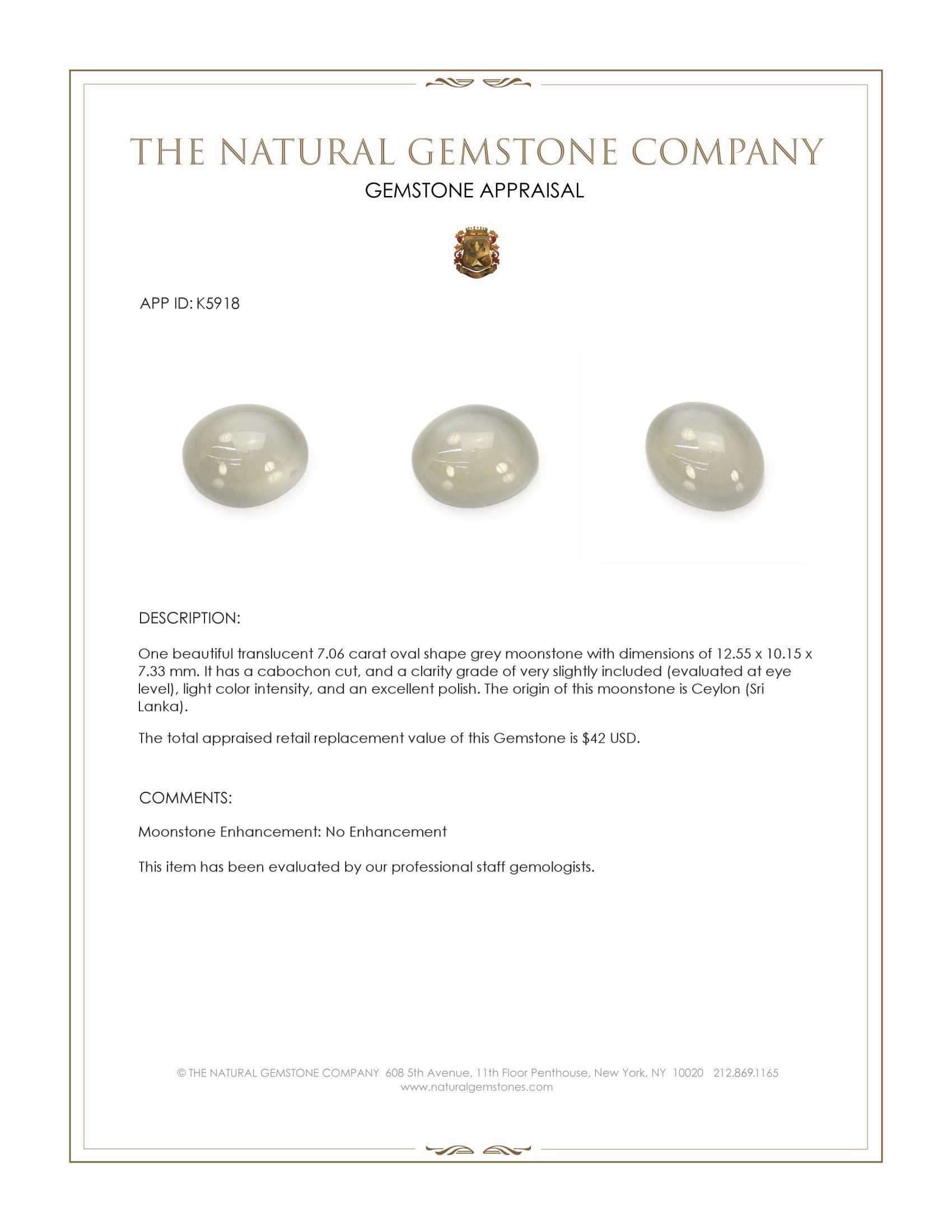 7.06 Ct. Cabochon Moonstone from Ceylon (Sri Lanka)