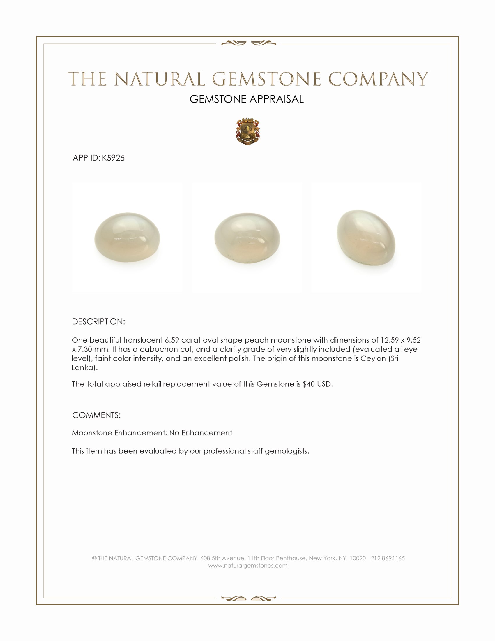 6.59 Ct. Cabochon Moonstone from Ceylon (Sri Lanka)