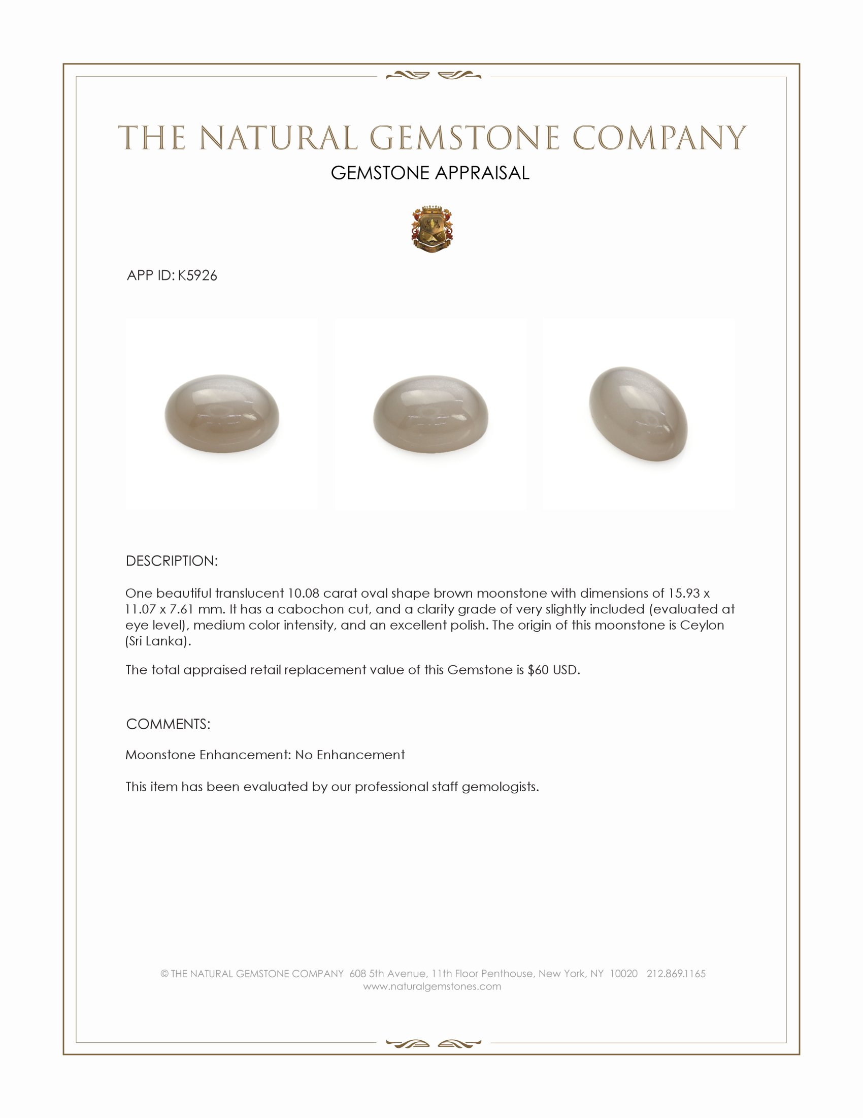 10.08 Ct. Cabochon Moonstone from Ceylon (Sri Lanka)