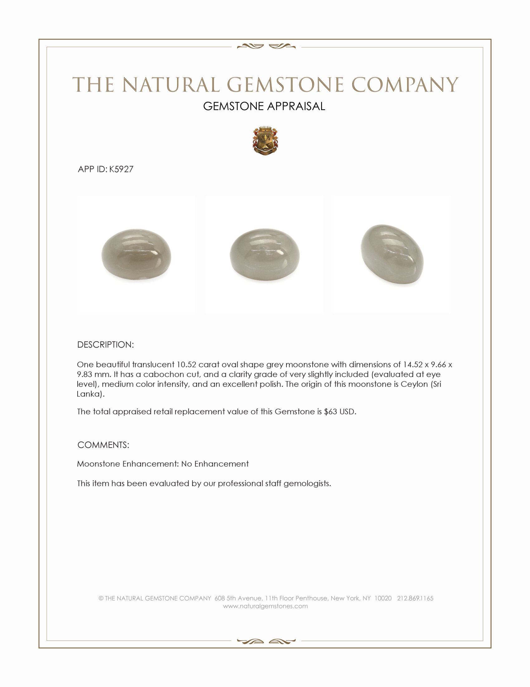 10.52 Ct. Cabochon Moonstone from Ceylon (Sri Lanka)