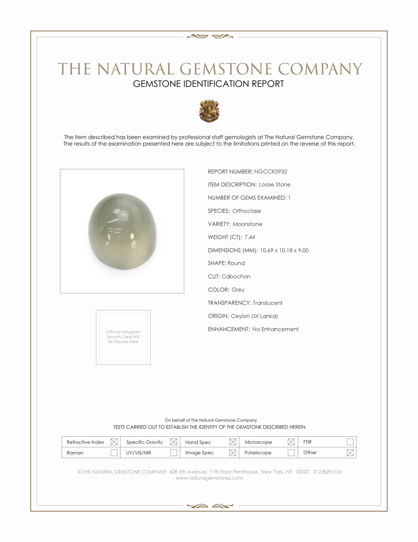 7.44 Ct. Cabochon Moonstone from Ceylon (Sri Lanka)