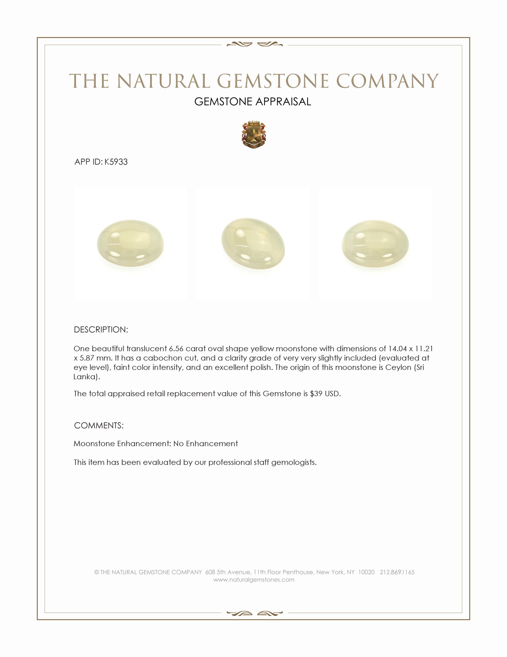 6.56 Ct. Cabochon Moonstone from Ceylon (Sri Lanka)