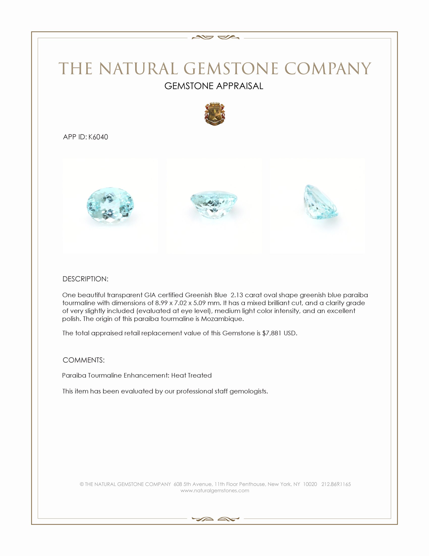 2.13 Ct. Paraiba Tourmaline from Mozambique