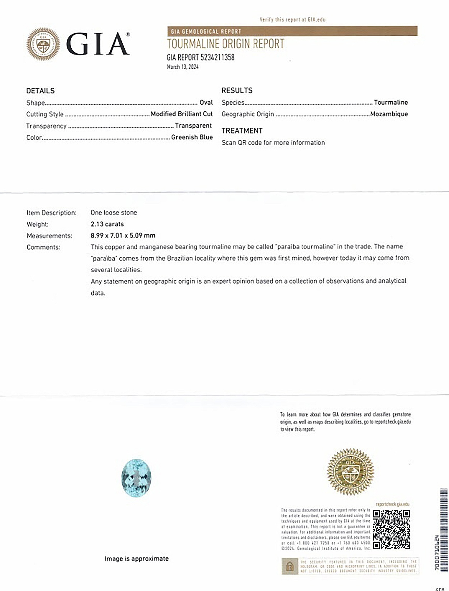 2.13 Ct. Paraiba Tourmaline from Mozambique