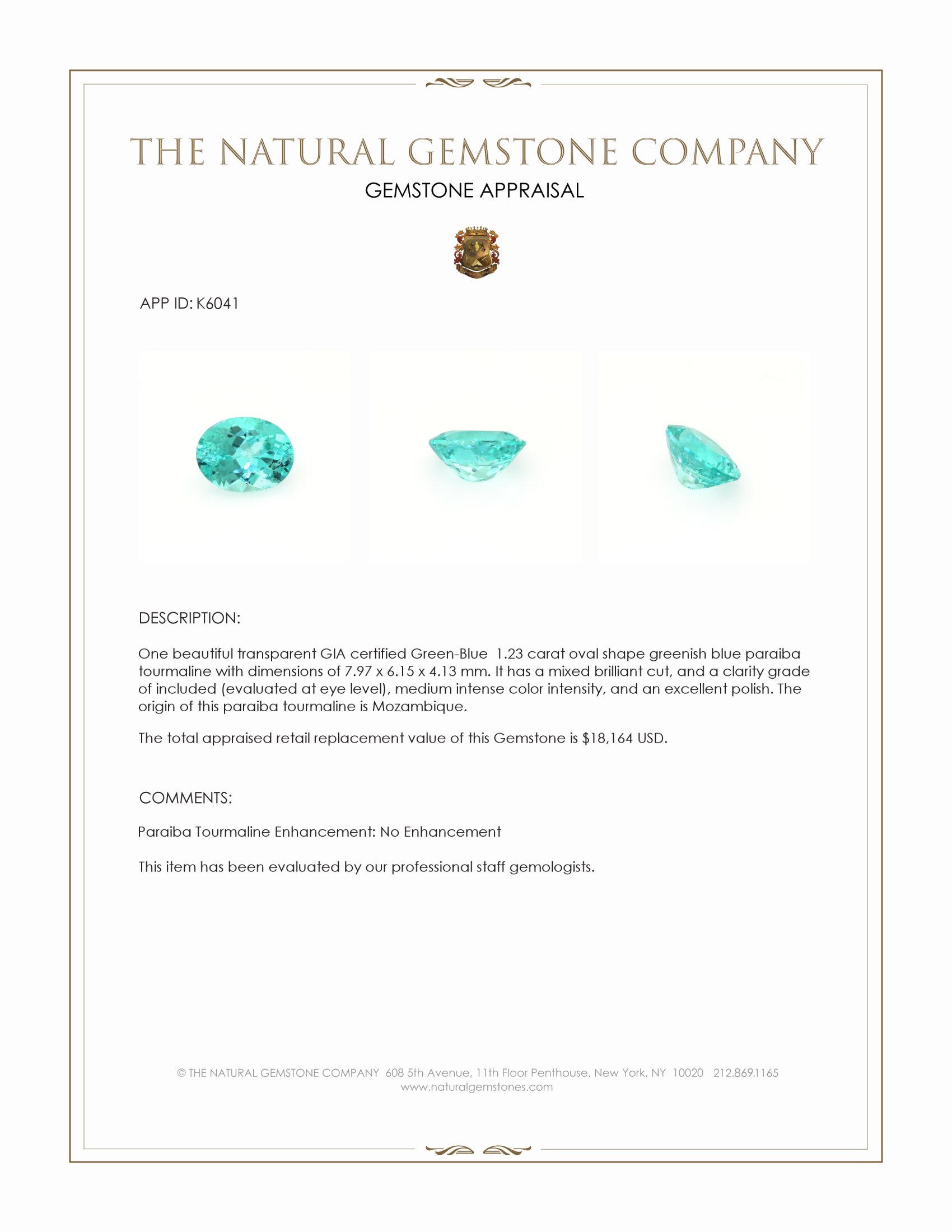1.23 Ct. Paraiba Tourmaline from Mozambique