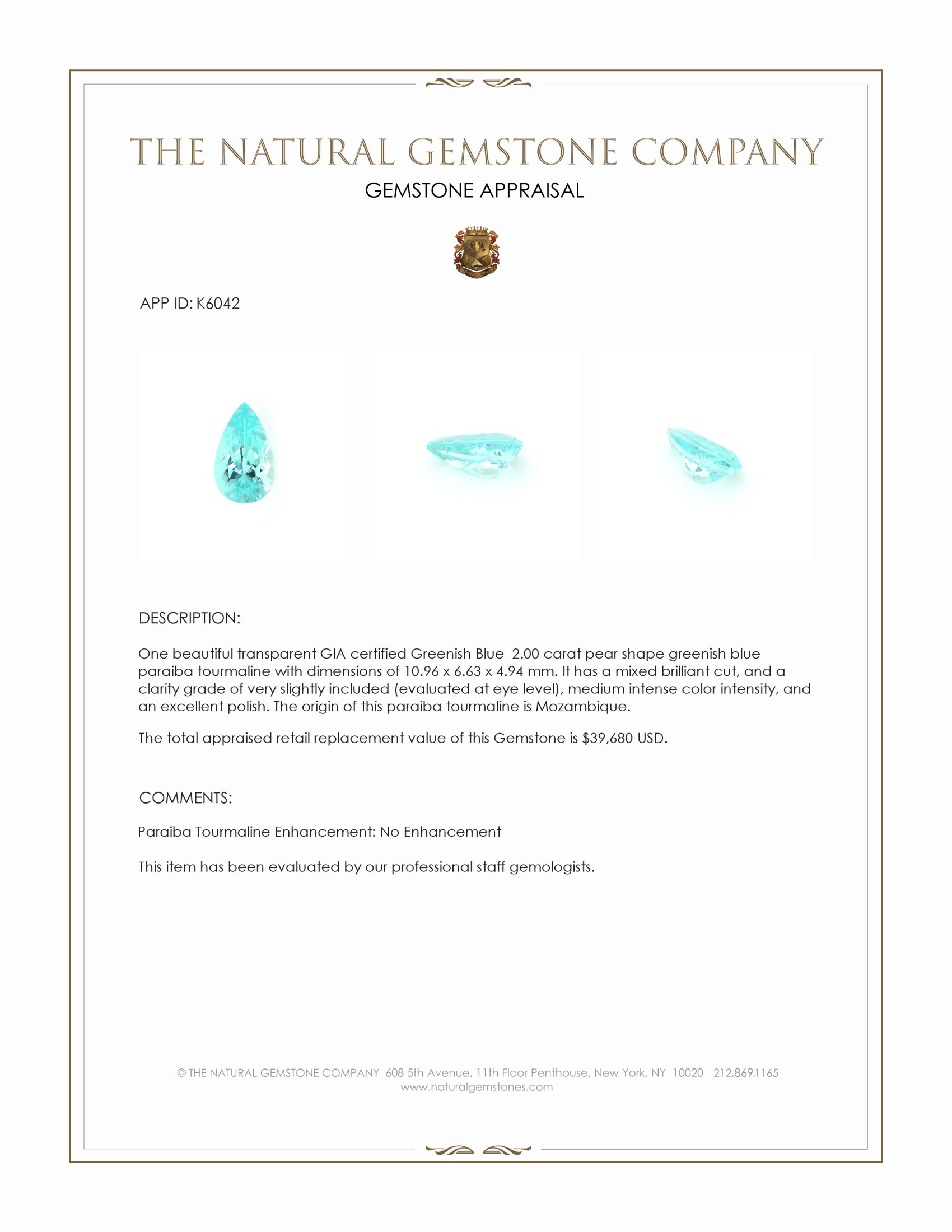 2.00 Ct. Paraiba Tourmaline from Mozambique