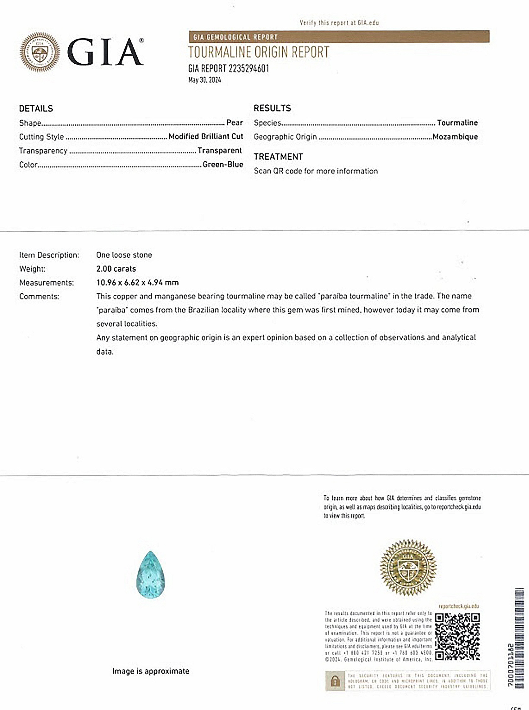 2.00 Ct. Paraiba Tourmaline from Mozambique