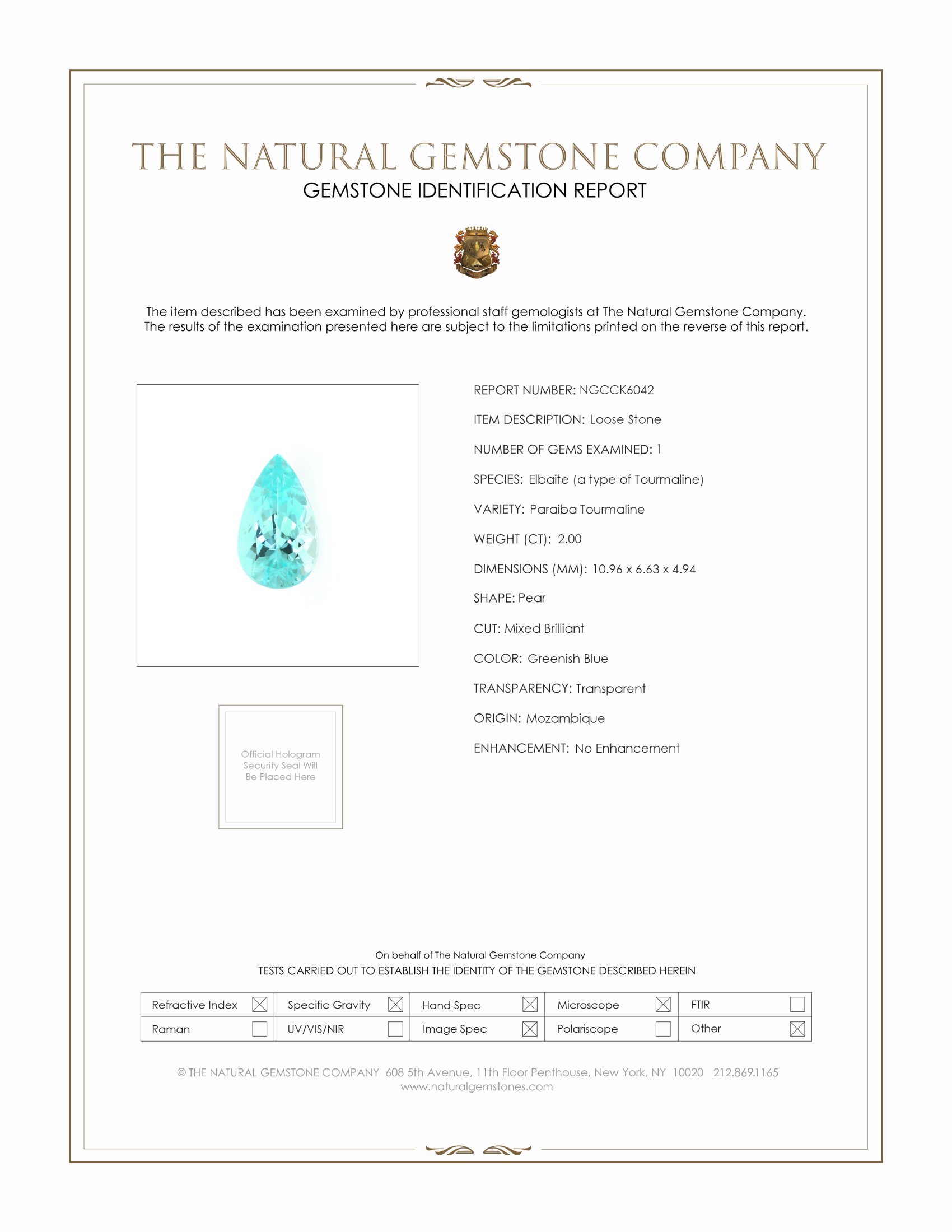 2.00 Ct. Greenish Blue Paraiba Tourmaline from Mozambique