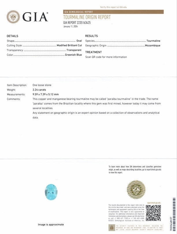 2.24 Ct. Paraiba Tourmaline from Mozambique