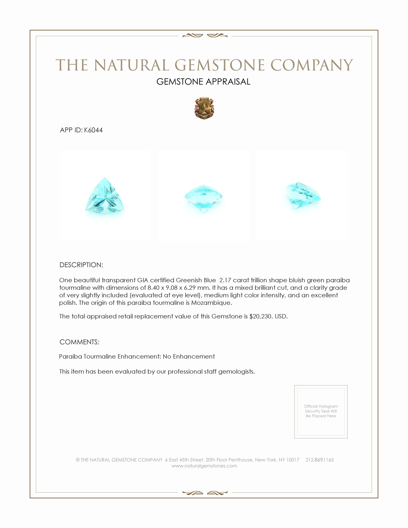 2.17 Ct. Paraiba Tourmaline from Mozambique