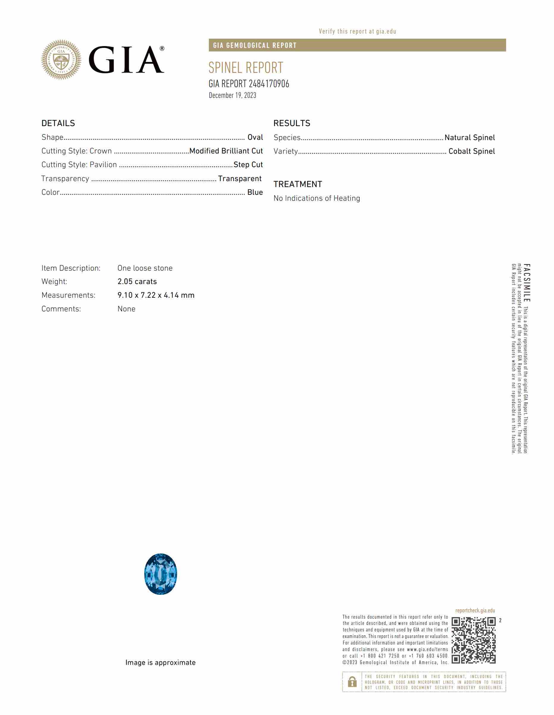2.05 Ct. Cobalt Spinel from Tanzania