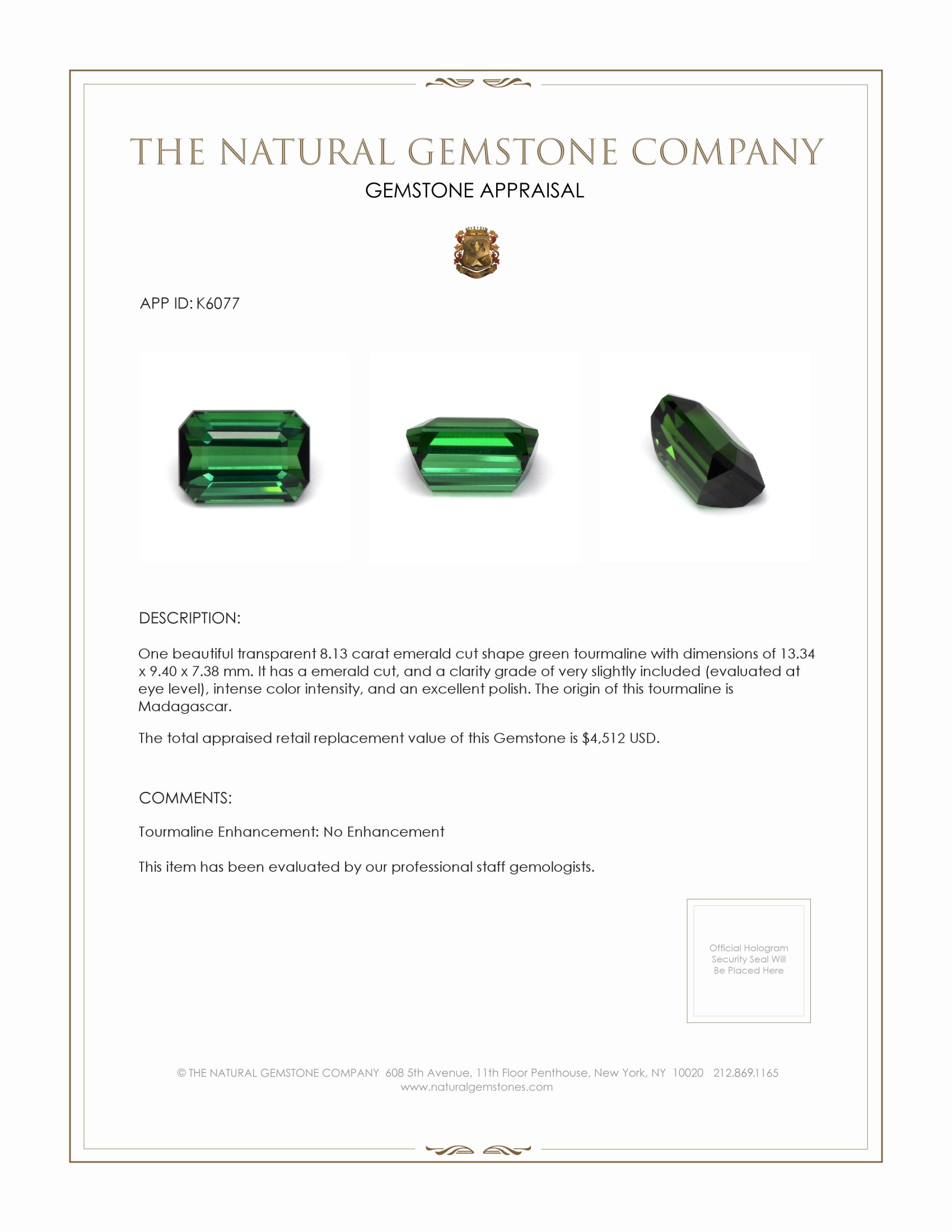 8.13 Ct. Tourmaline from Madagascar