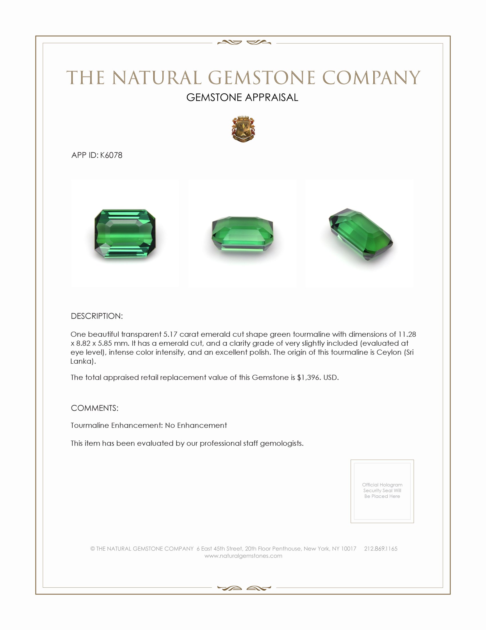 5.17 Ct. Tourmaline from Brazil