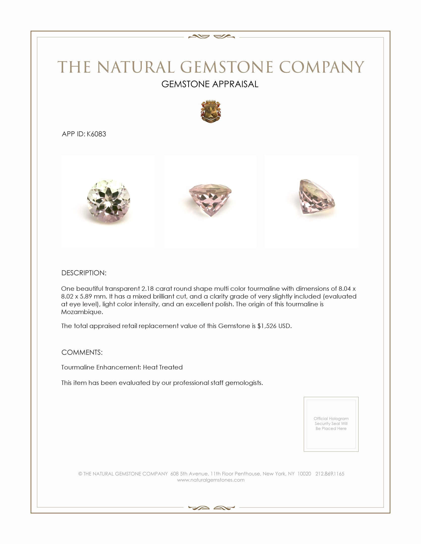 2.18 Ct. Multi Color Tourmaline from Mozambique