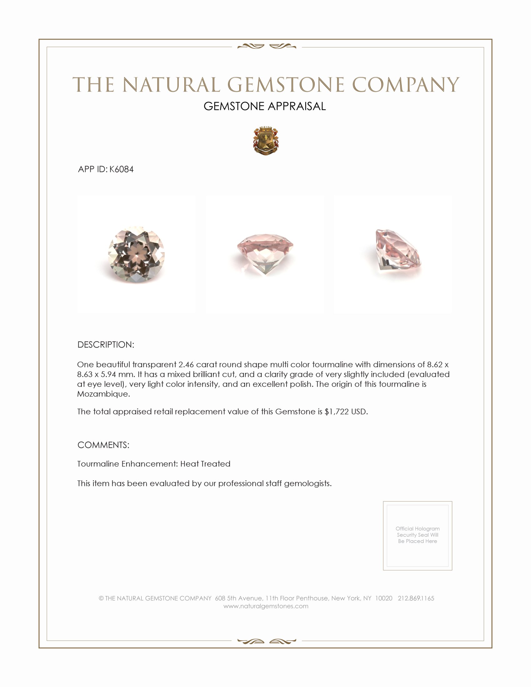 2.46 Ct. Tourmaline from Mozambique