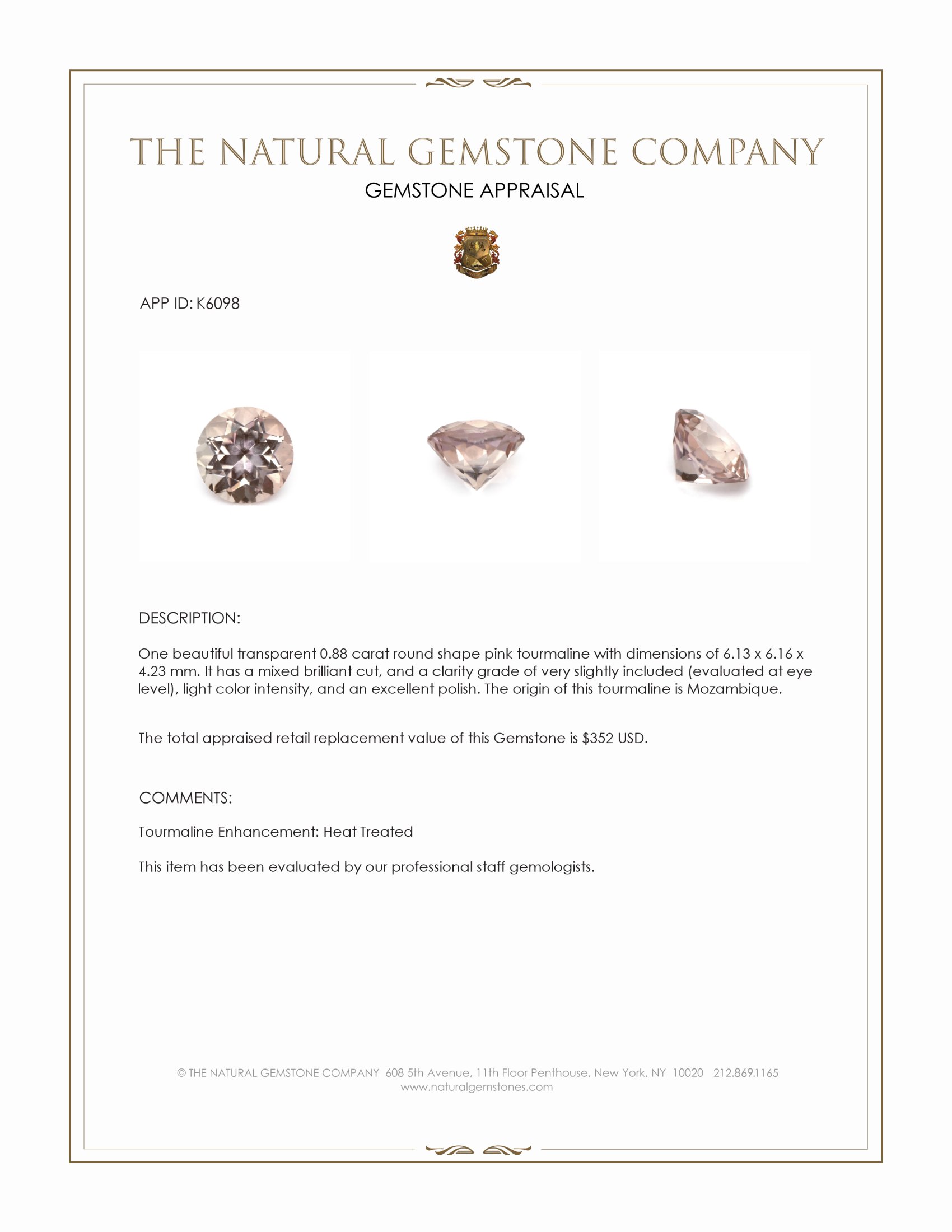 0.88 Ct. Pink Tourmaline from Mozambique