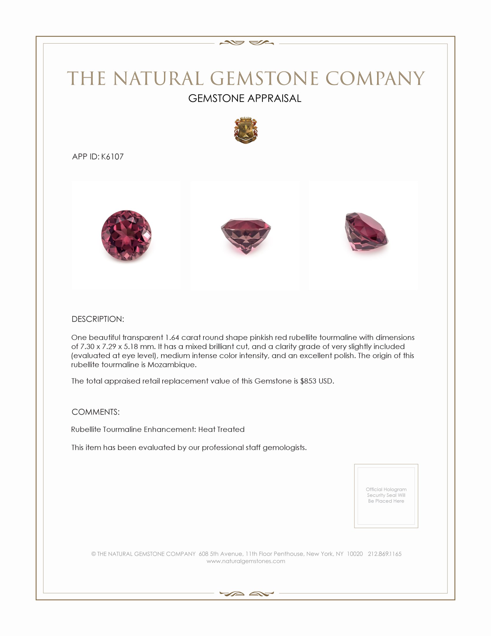 1.64 Ct. Rubellite Tourmaline from Mozambique