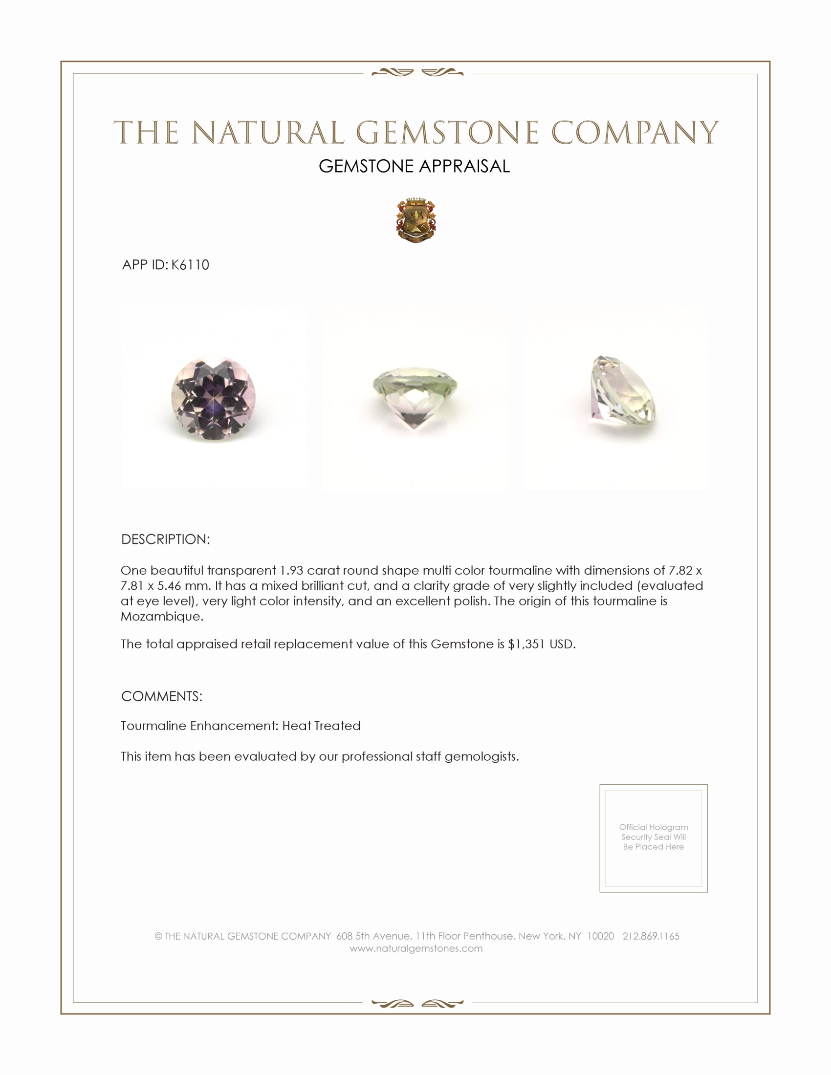 1.93 Ct. Tourmaline from Mozambique
