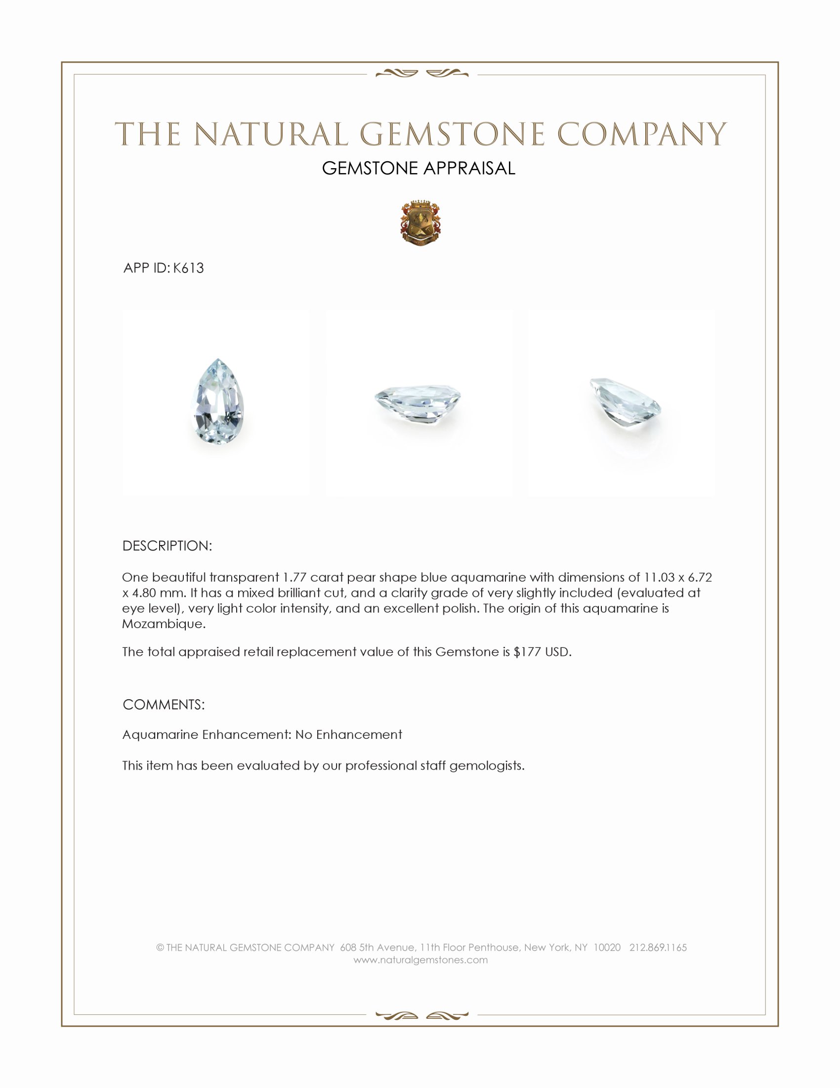 1.77 Ct. Aquamarine from Mozambique