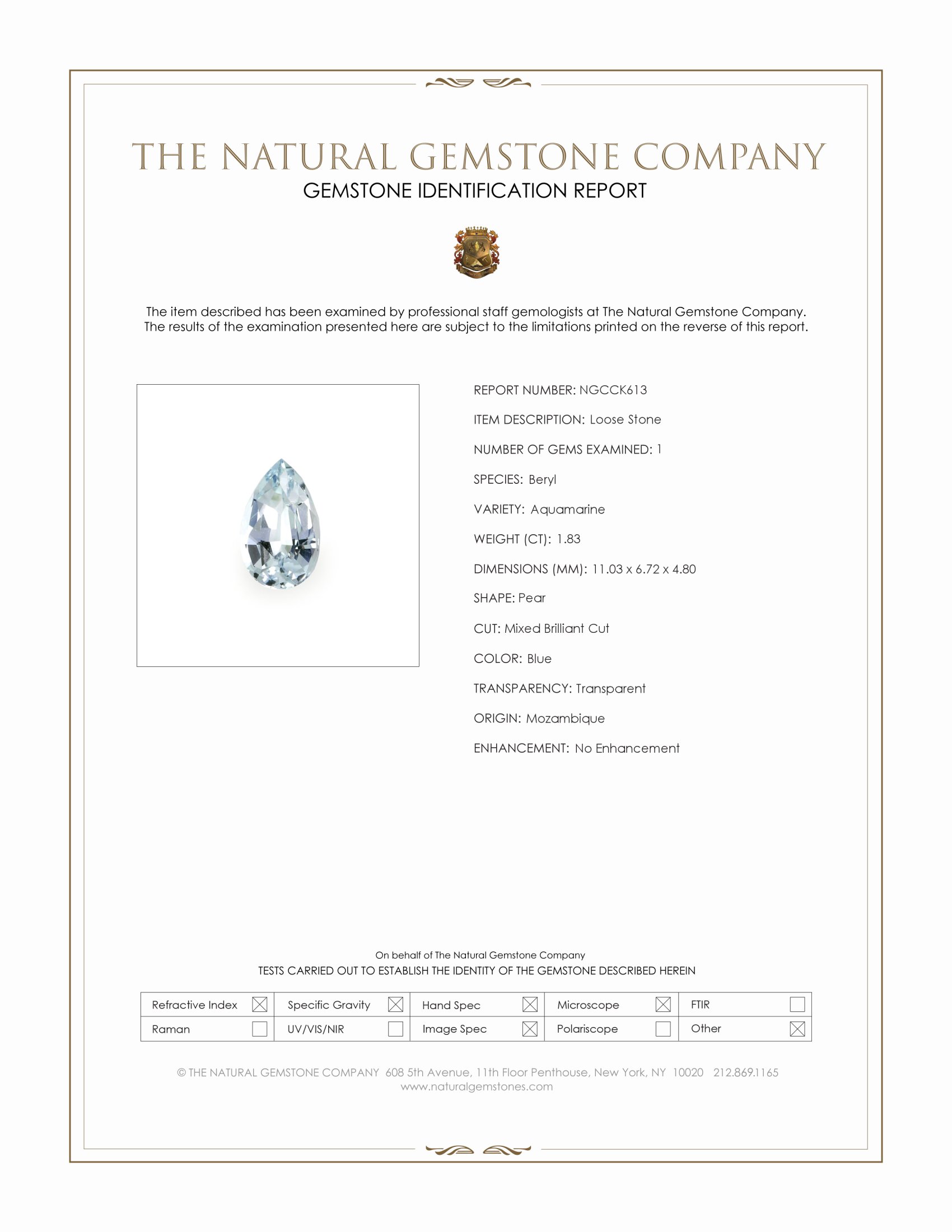 1.83 Ct. Blue Aquamarine from Mozambique