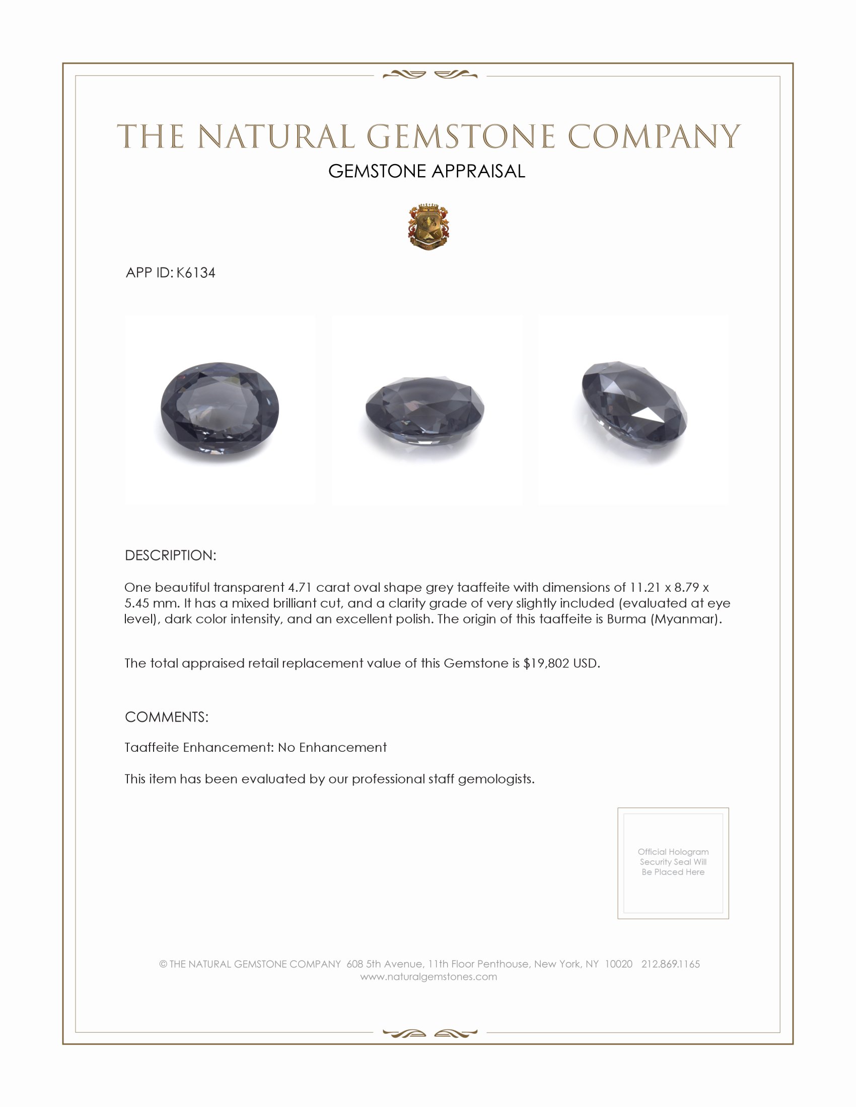 4.71 Ct. Taaffeite from Burma (Myanmar)