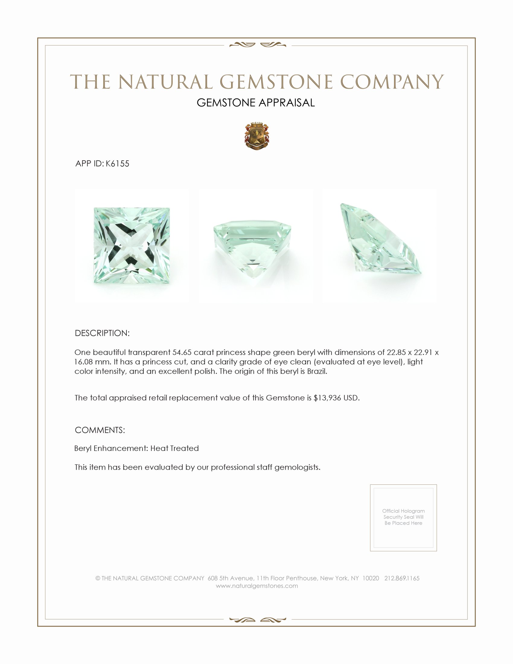 54.65 Ct. Beryl from Brazil