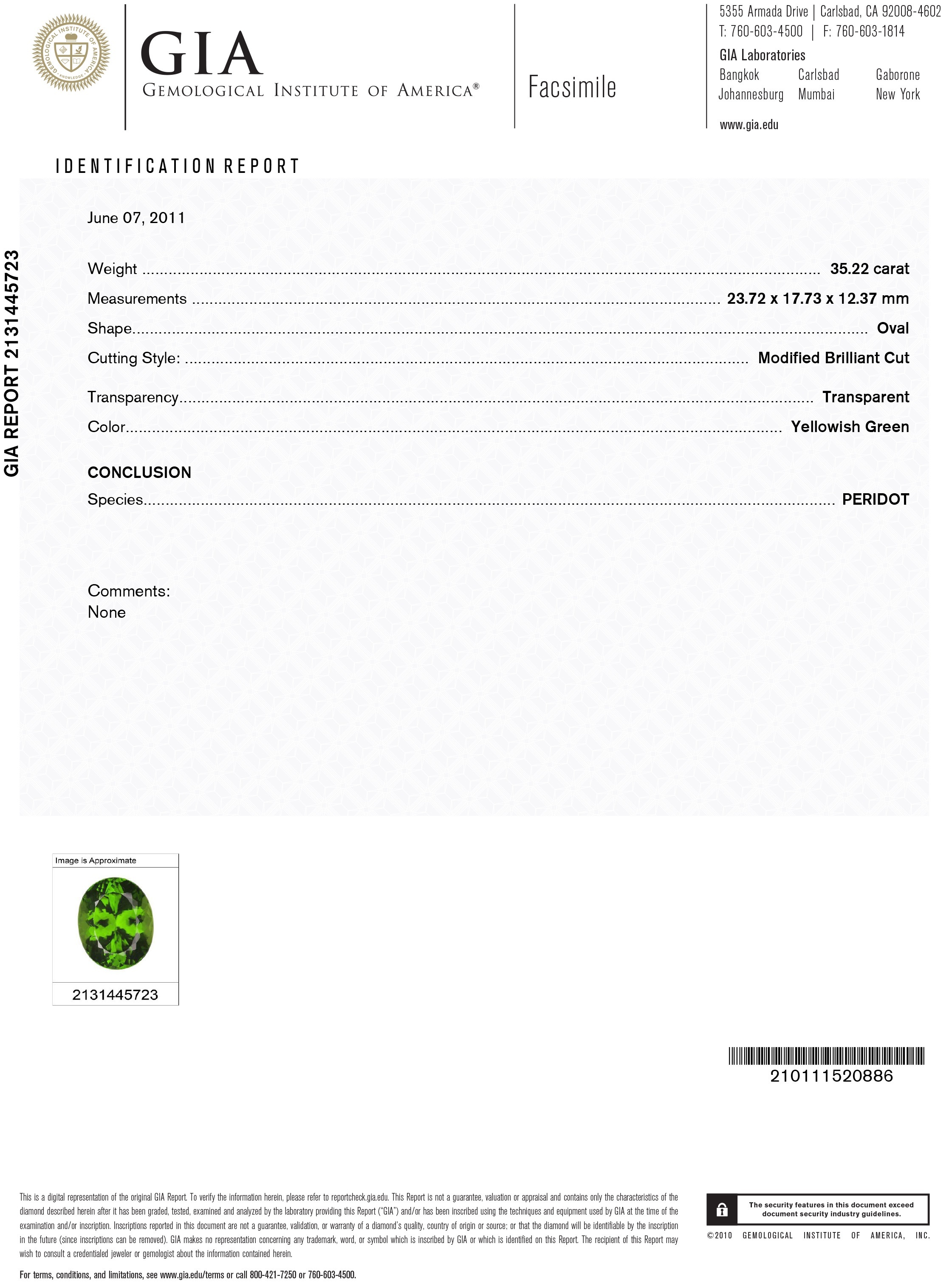 35.22 Ct. Peridot from Burma (Myanmar)