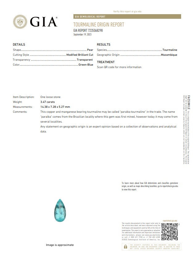 3.47 Ct. Paraiba Tourmaline from Mozambique
