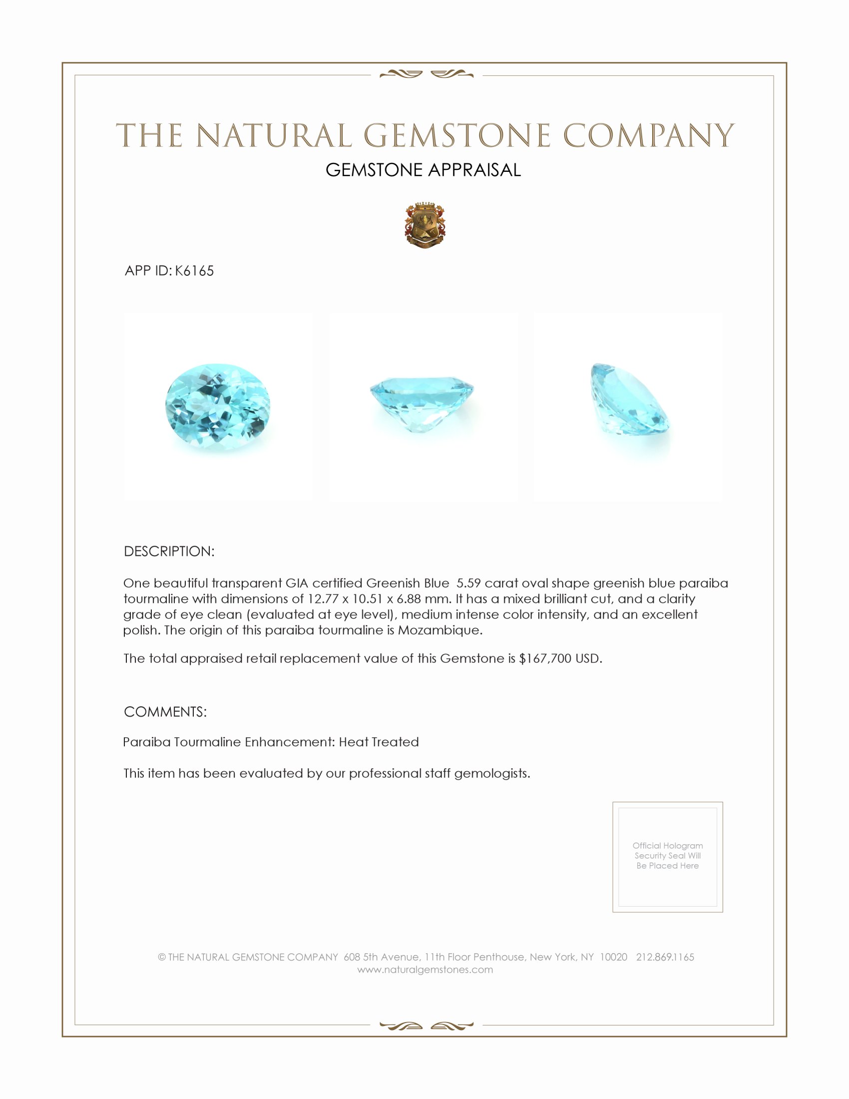 5.59 Ct. Paraiba Tourmaline from Mozambique