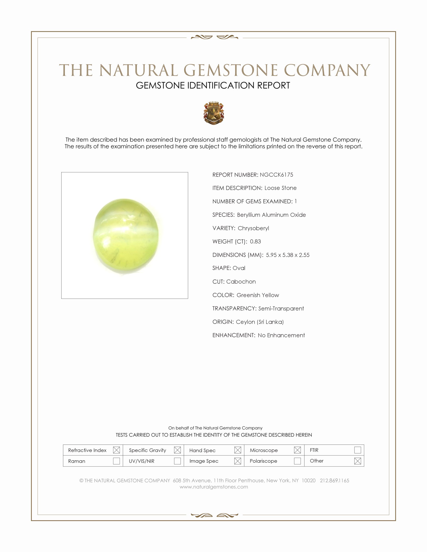 0.83 Ct. Cabochon Chrysoberyl from Ceylon (Sri Lanka)