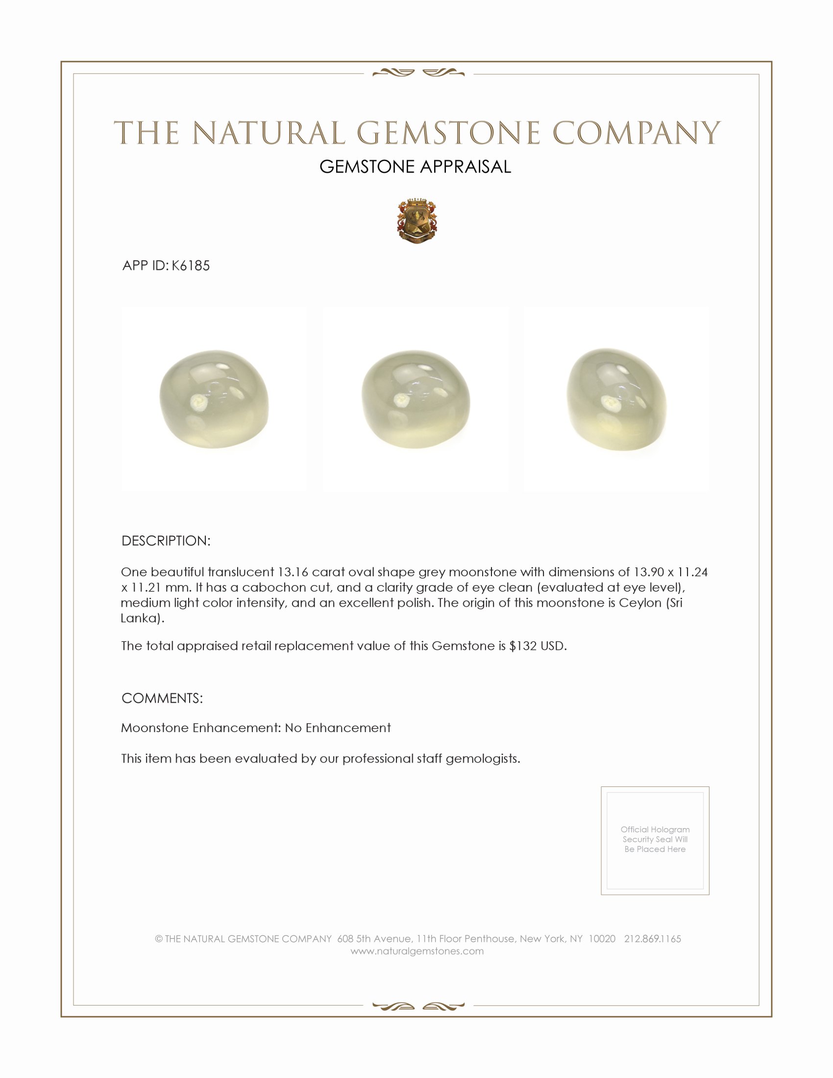 13.16 Ct. Cabochon Moonstone from Ceylon (Sri Lanka)