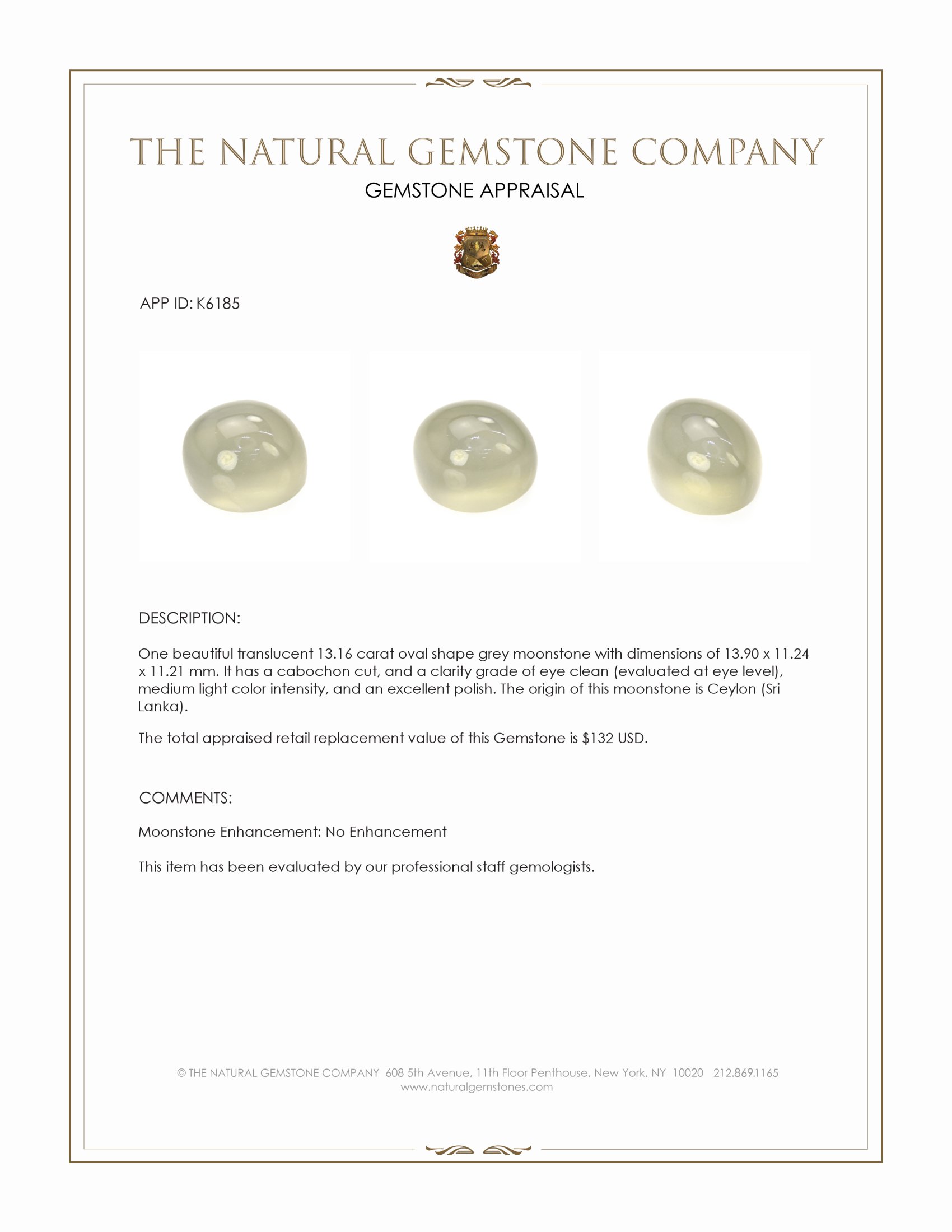 13.16 Ct. Cabochon Moonstone from Ceylon (Sri Lanka)