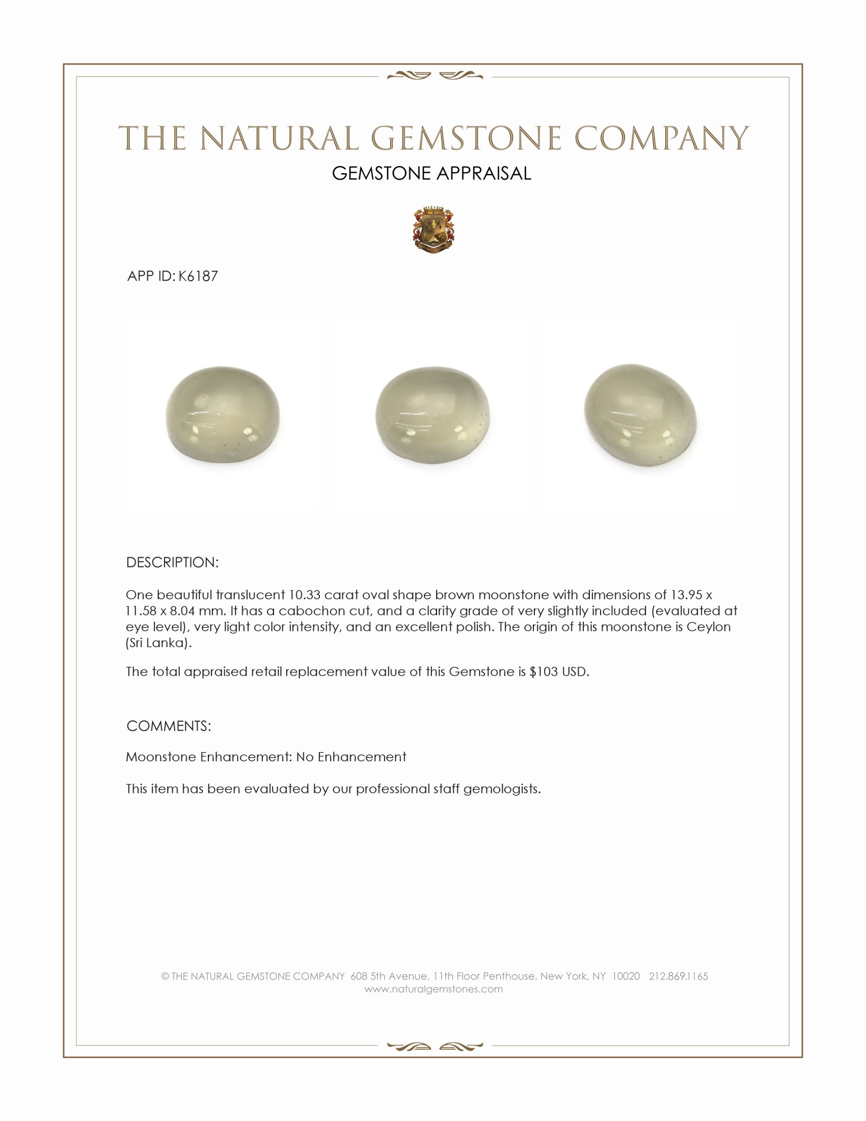 10.33 Ct. Cabochon Moonstone from Ceylon (Sri Lanka)