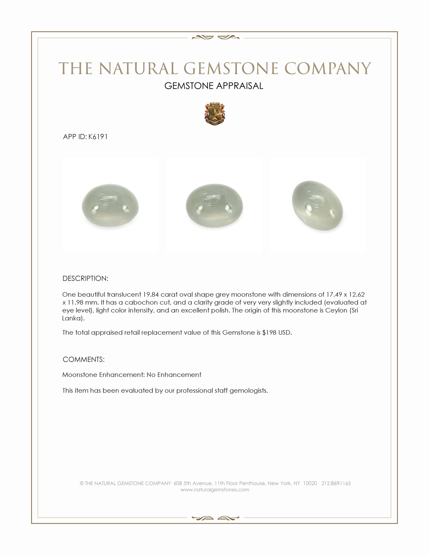 19.84 Ct. Cabochon Moonstone from Ceylon (Sri Lanka)