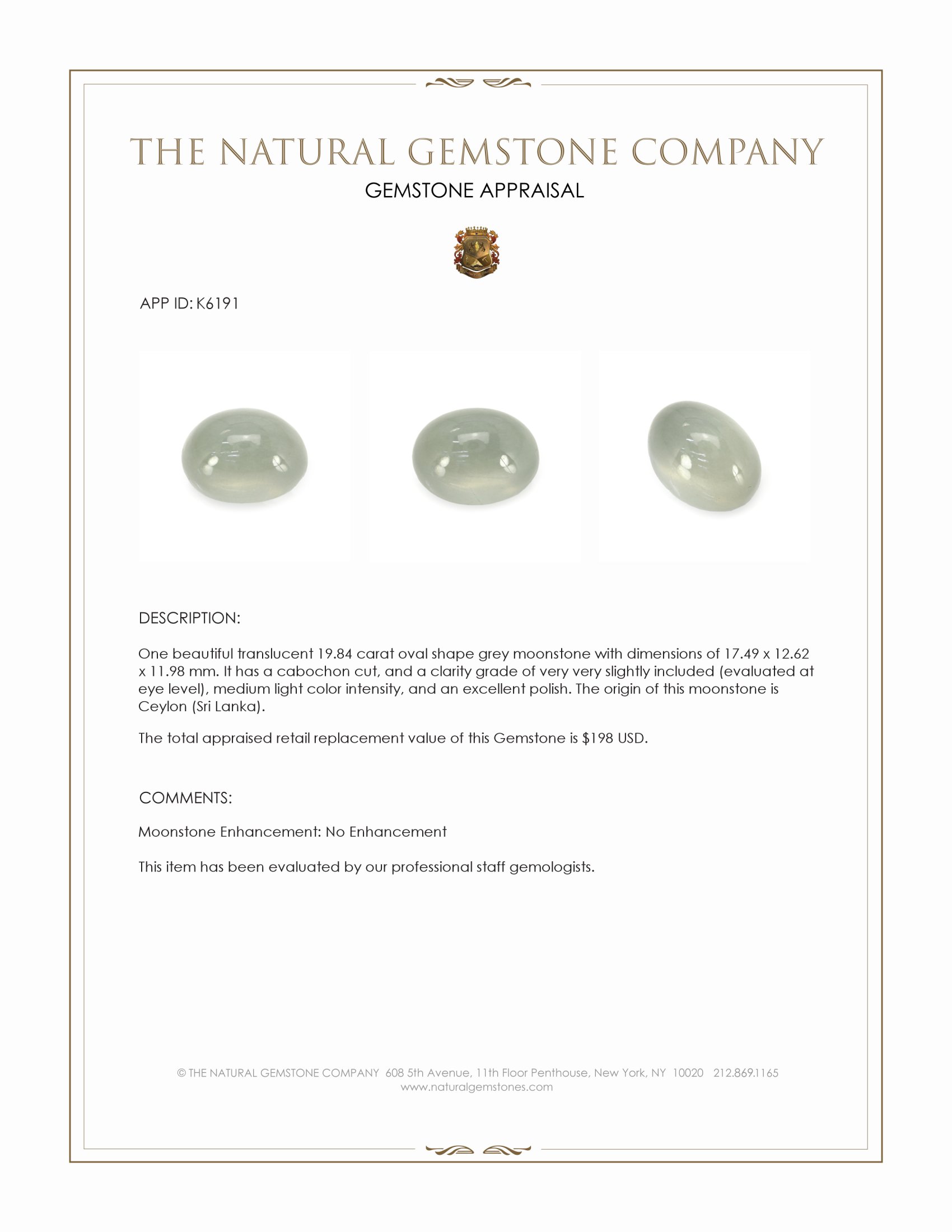 19.84 Ct. Cabochon Moonstone from Ceylon (Sri Lanka)