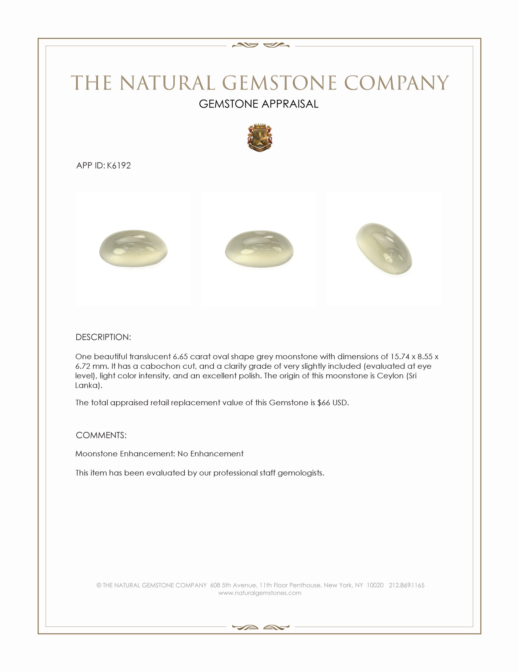 6.65 Ct. Cabochon Moonstone from Ceylon (Sri Lanka)