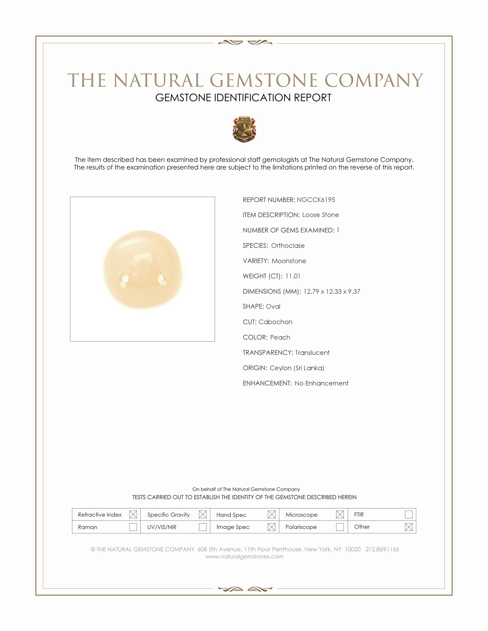 11.01 Ct. Cabochon Moonstone from Ceylon (Sri Lanka)