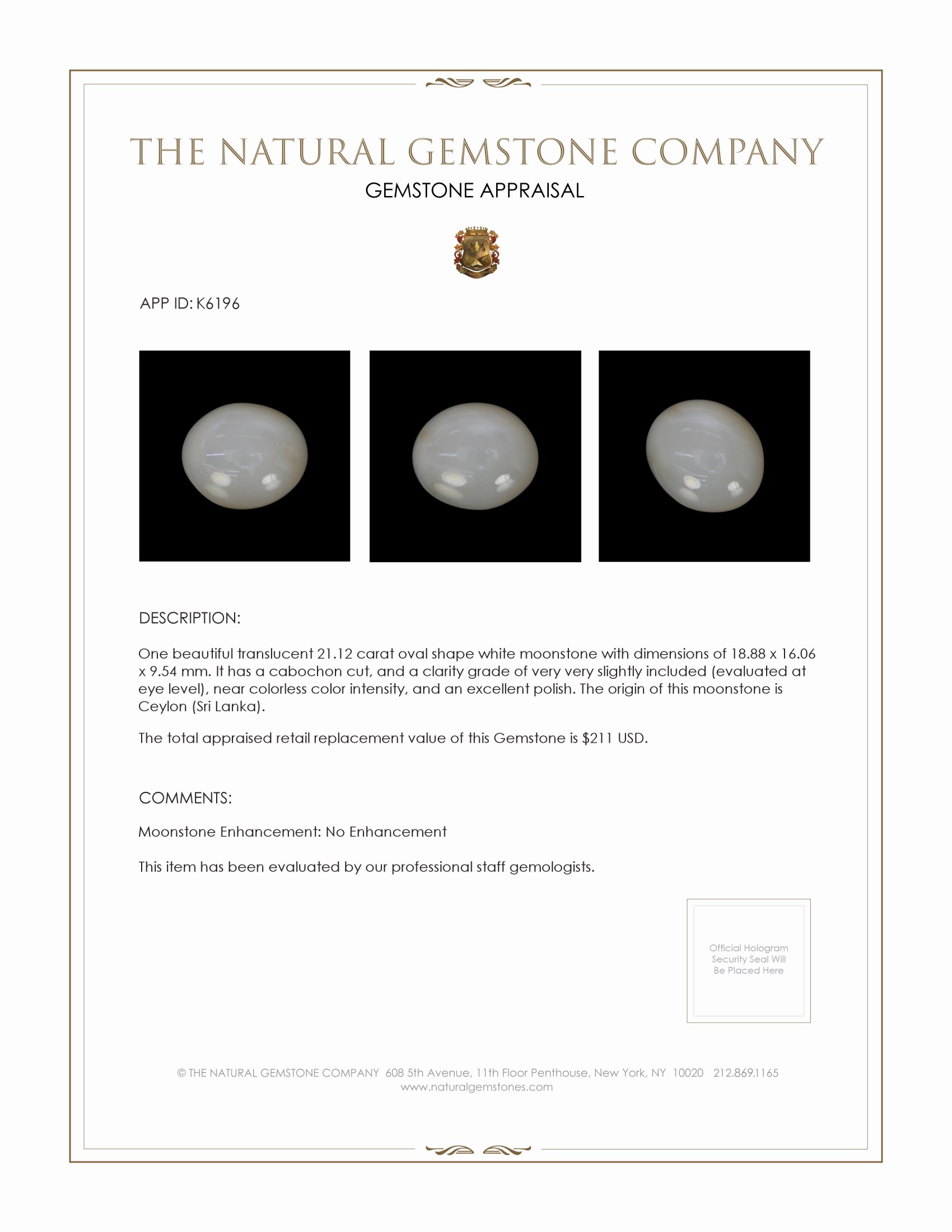 21.12 Ct. Cabochon Moonstone from Ceylon (Sri Lanka)