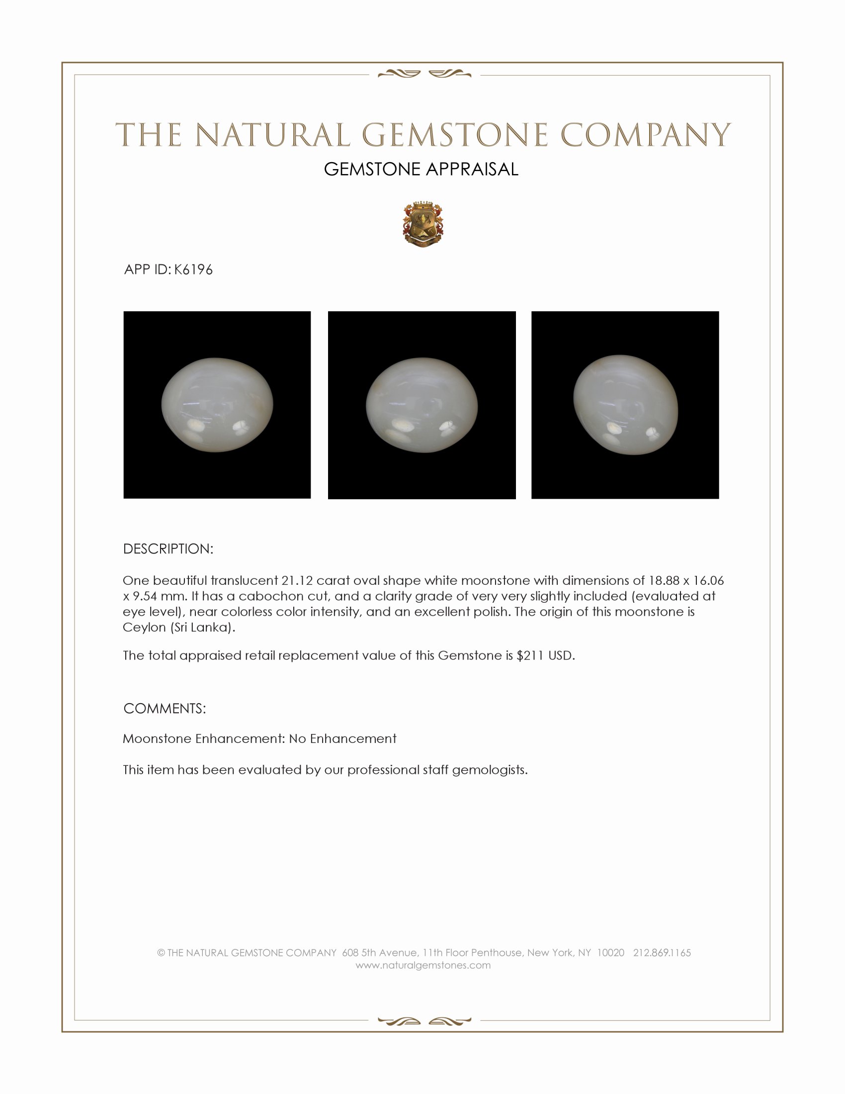 21.12 Ct. Cabochon Moonstone from Ceylon (Sri Lanka)