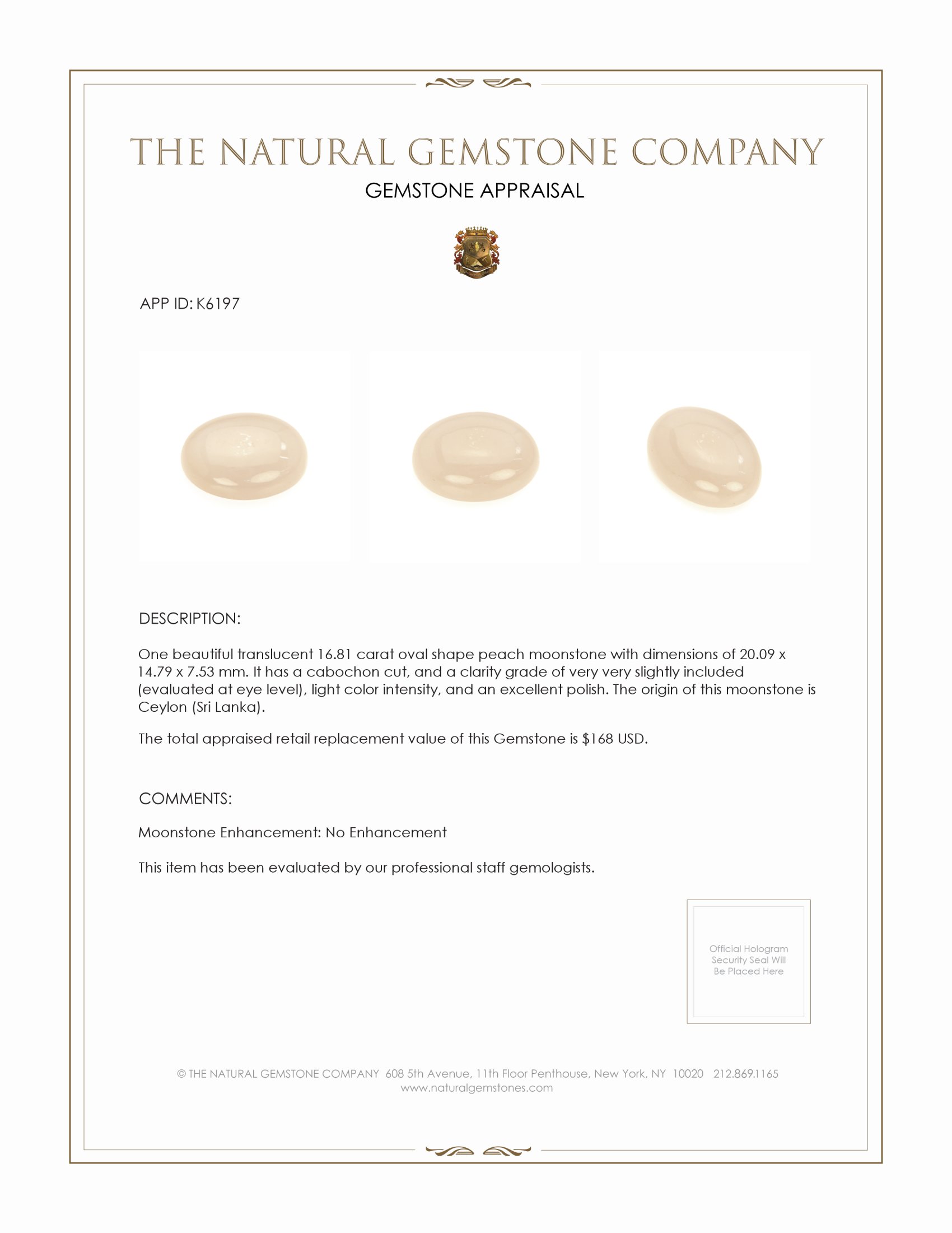 16.81 Ct. Cabochon Moonstone from Ceylon (Sri Lanka)