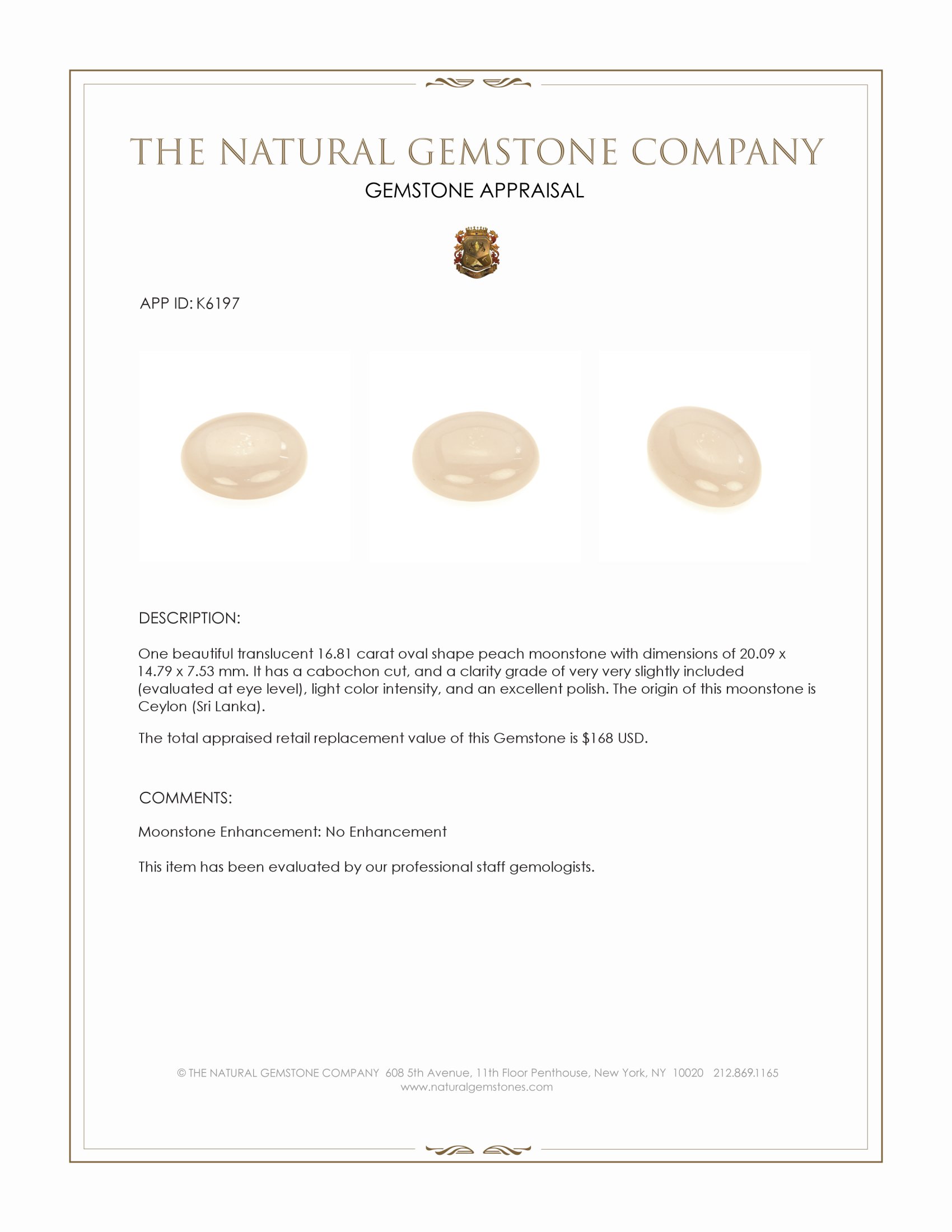 16.81 Ct. Cabochon Moonstone from Ceylon (Sri Lanka)