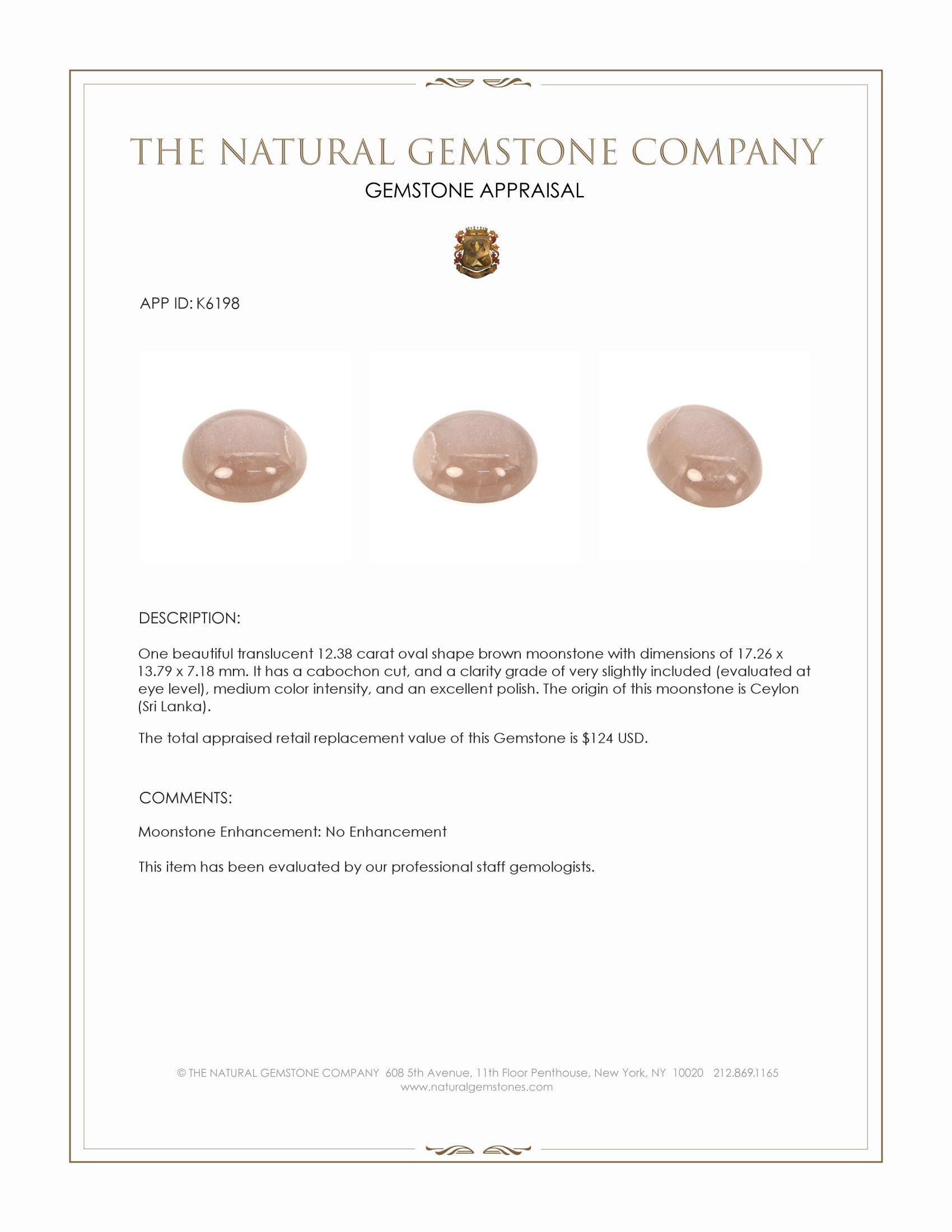 12.38 Ct. Cabochon Moonstone from Ceylon (Sri Lanka)