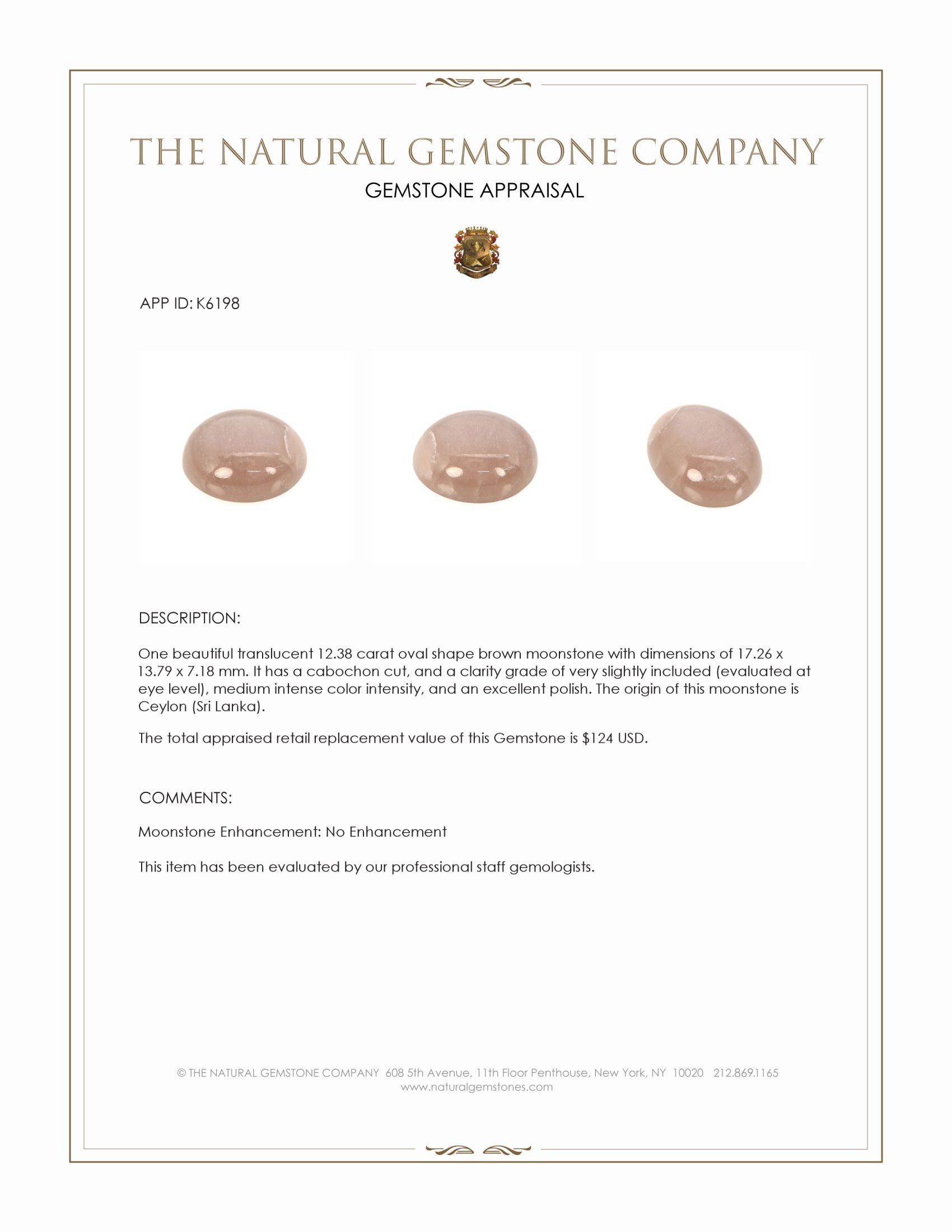 12.38 Ct. Cabochon Moonstone from Ceylon (Sri Lanka)