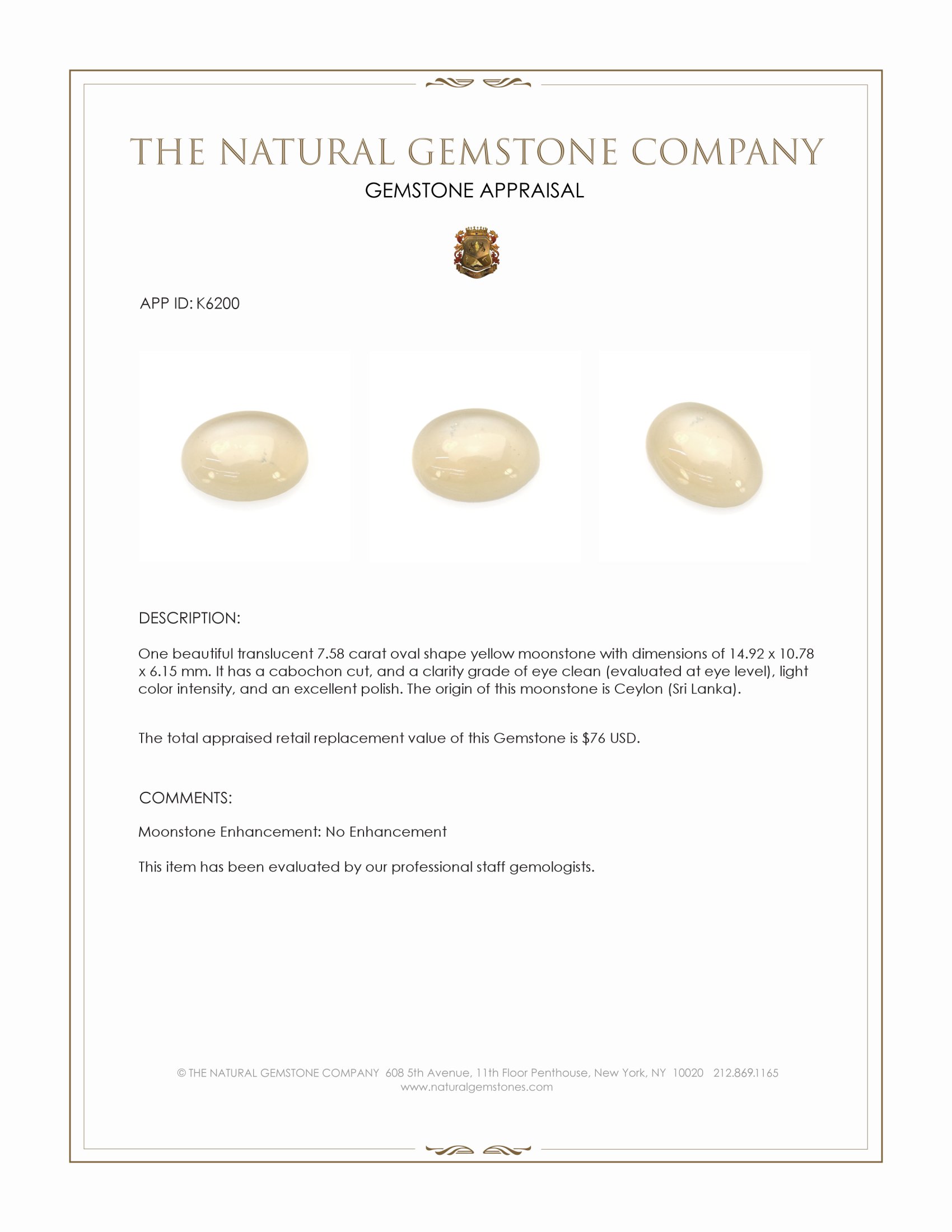 7.58 Ct. Cabochon Moonstone from Ceylon (Sri Lanka)